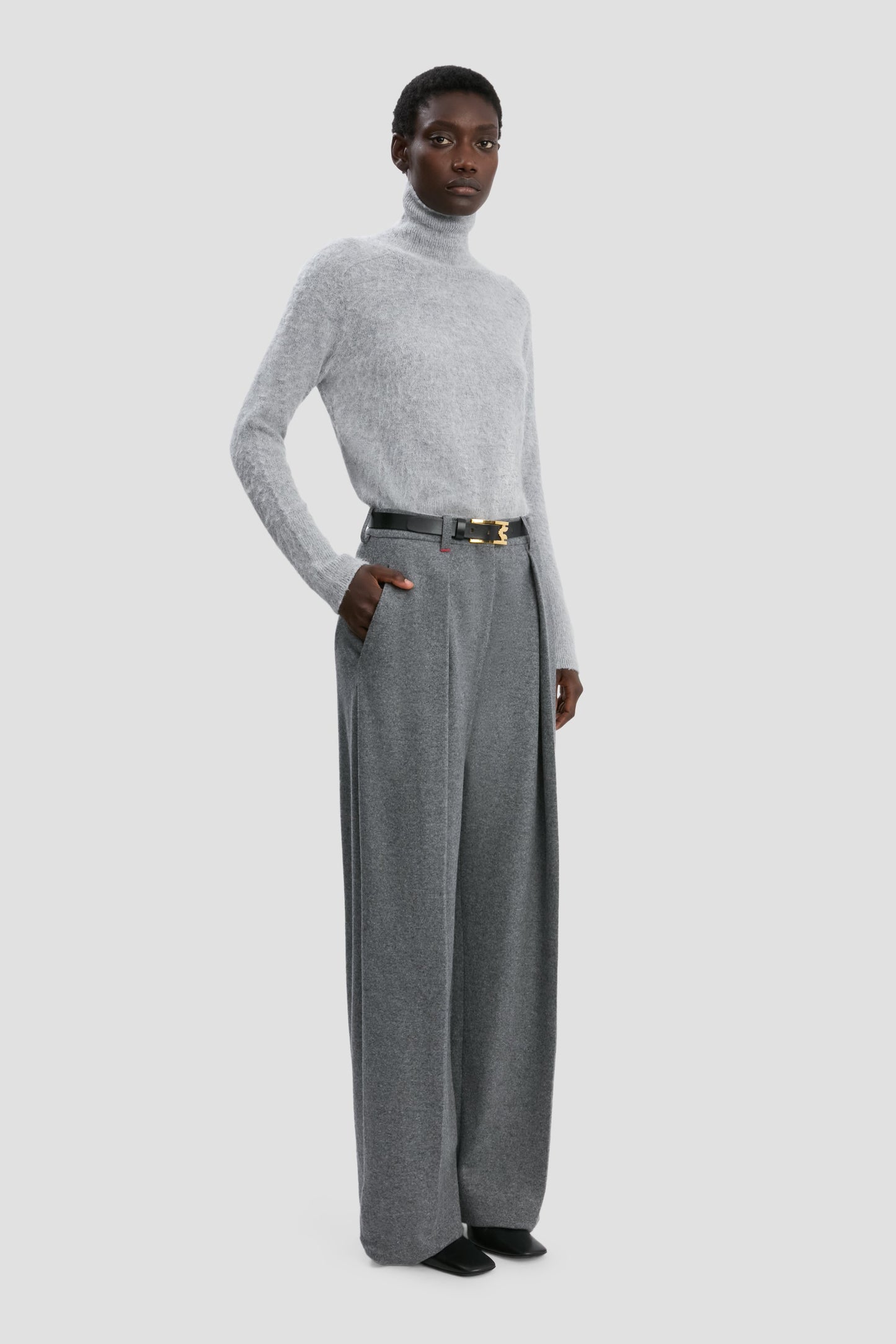 Wide Leg Trouser In Grey Melange