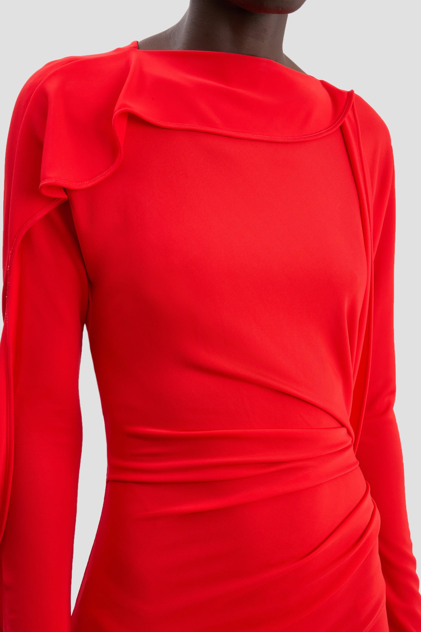 Long Sleeve Draped Jersey Gown In Cayenne