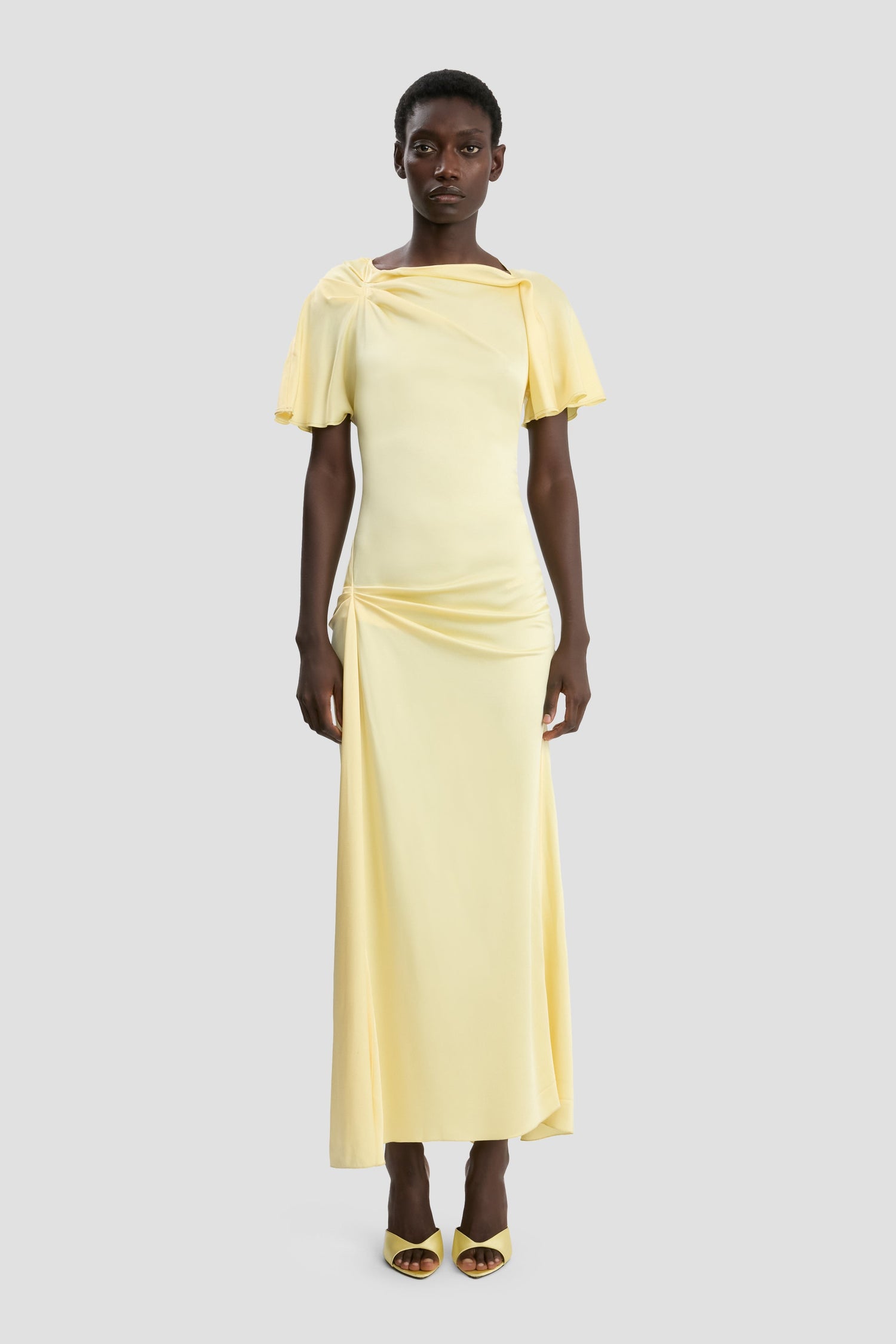 Draped Cap Sleeve Dress In Daffodil Yellow