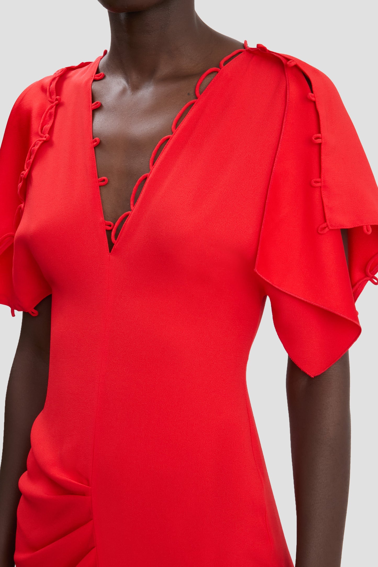 Rouleaux Detail Midi Dress In Cayenne