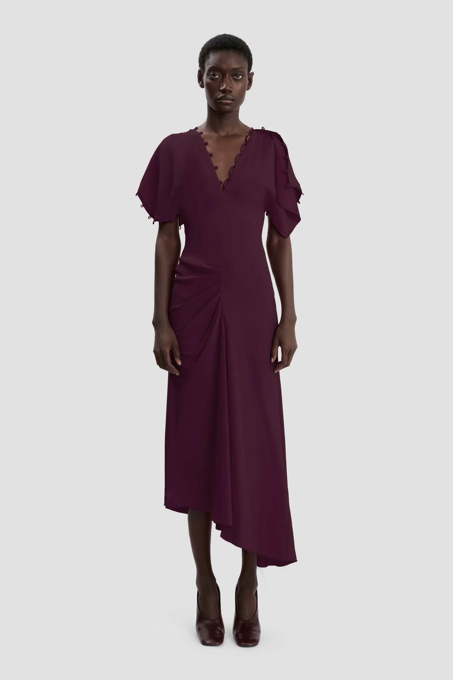 Rouleaux Detail Midi Dress In Merlot