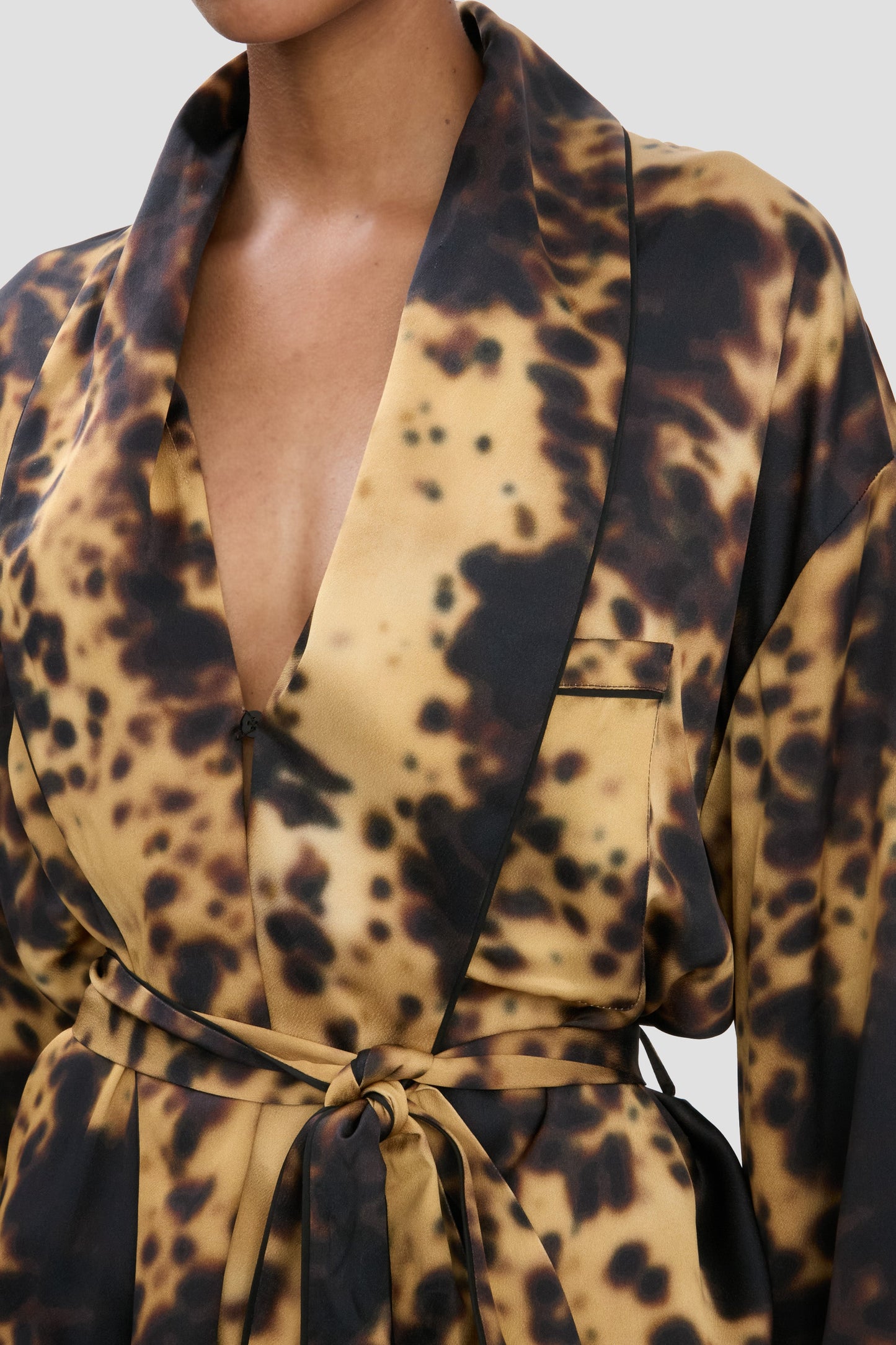 Pyjama Wrap Blouse In Olive Brown Print