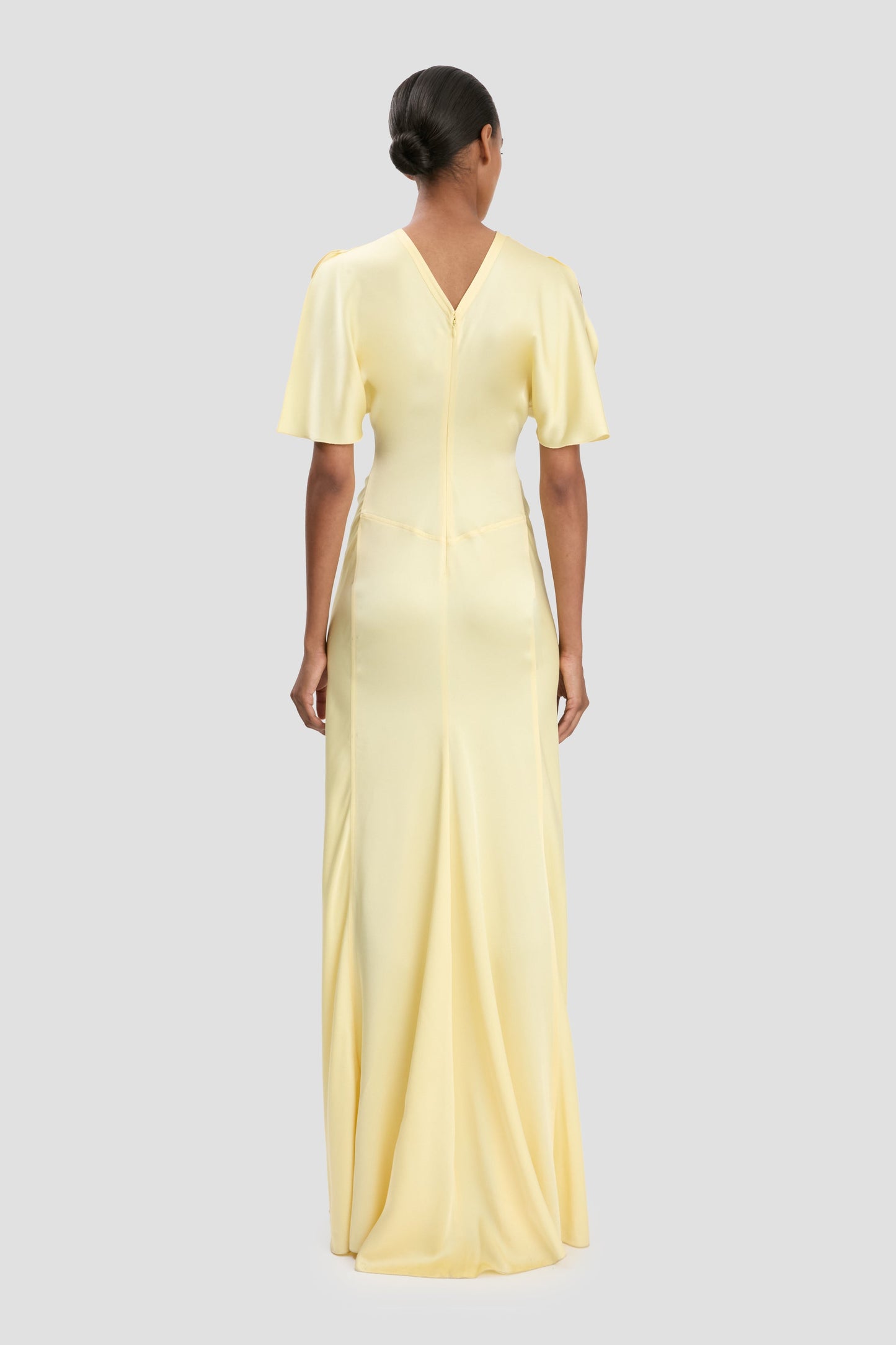 Gathered Waist Floor-Length Dress In Daffodil Yellow