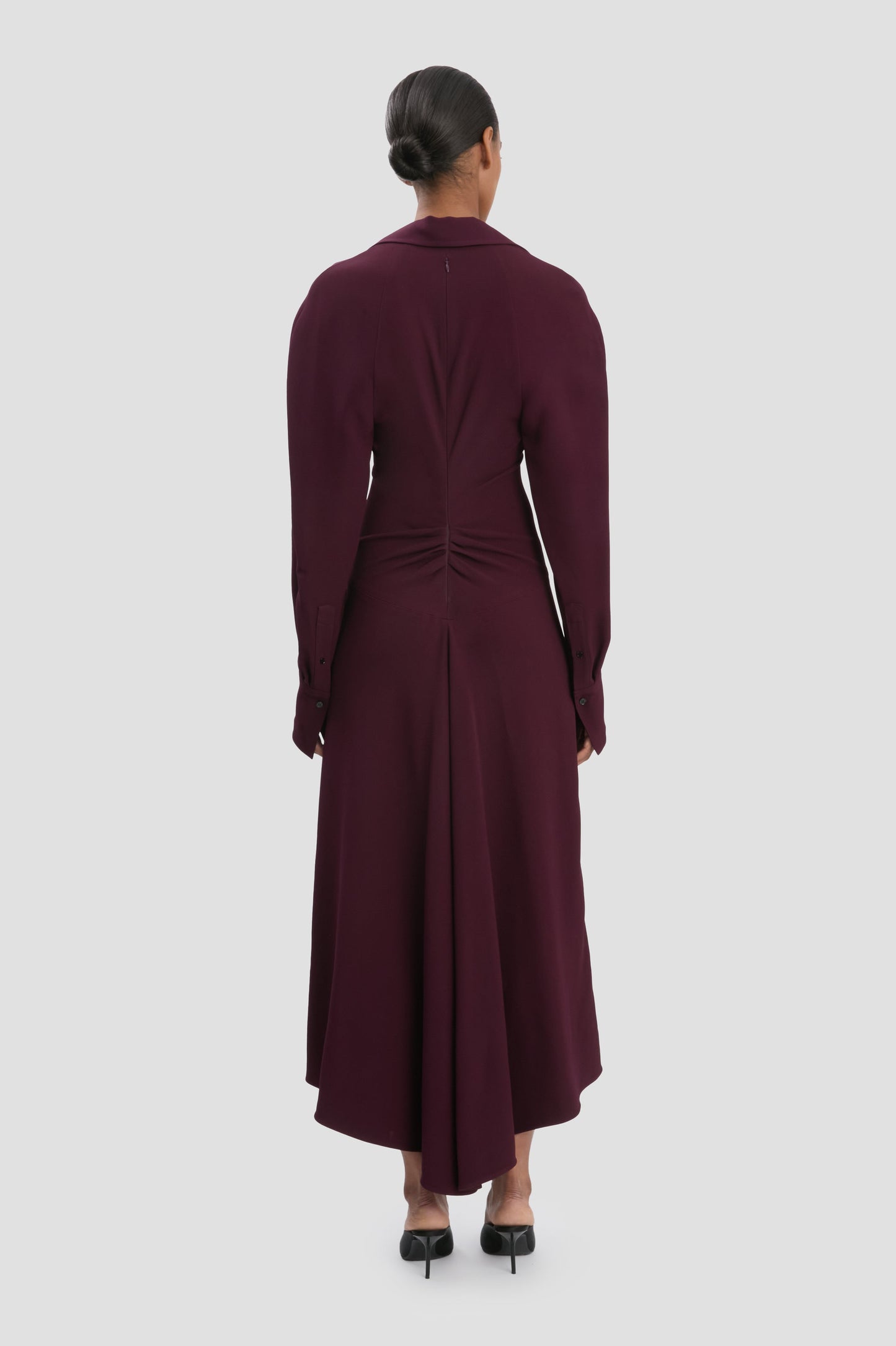 Long Sleeve Polo Collar Midi Dress In Merlot
