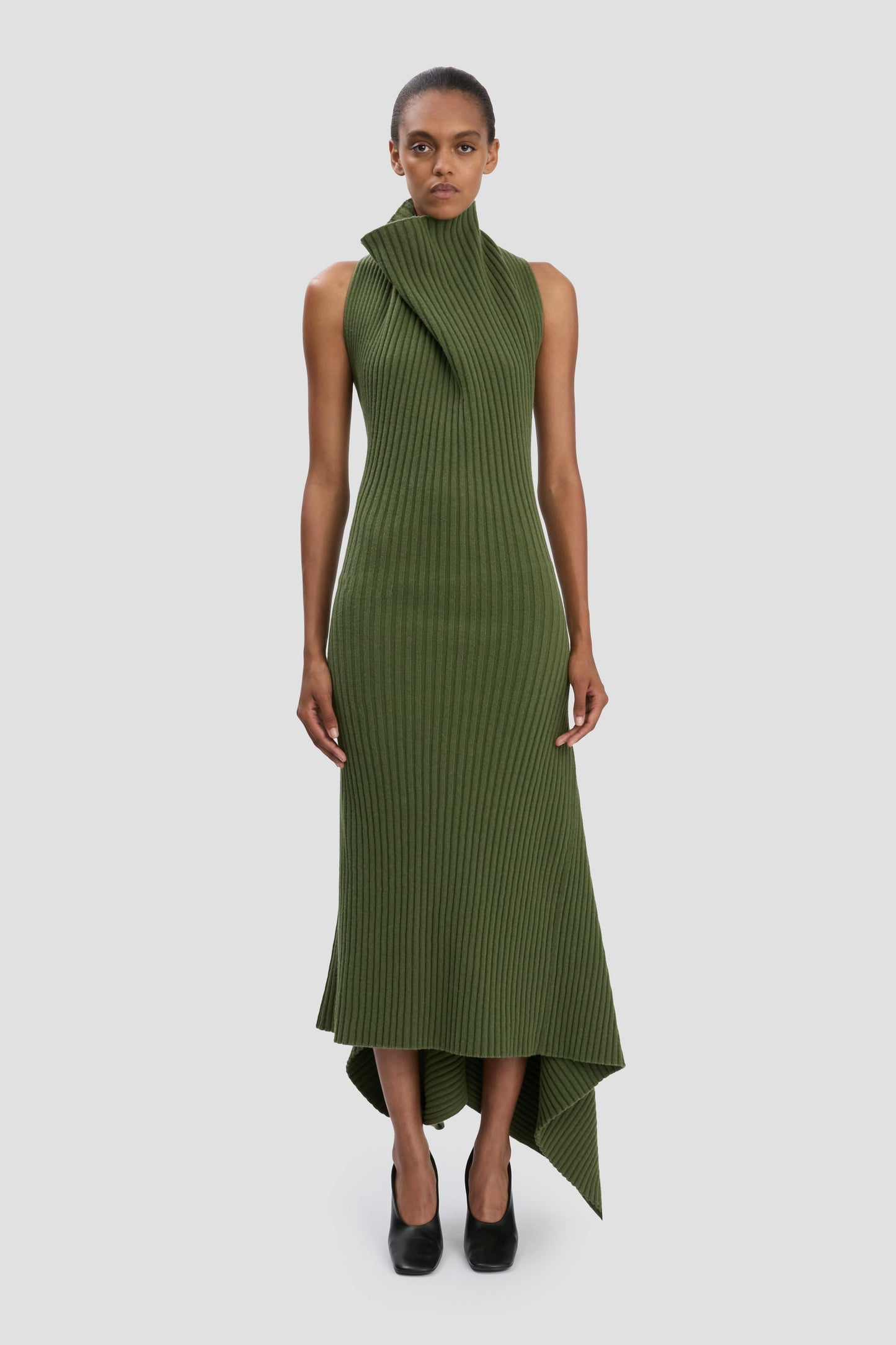 Draped Sleeveless Rib Midi Dress In Oregano