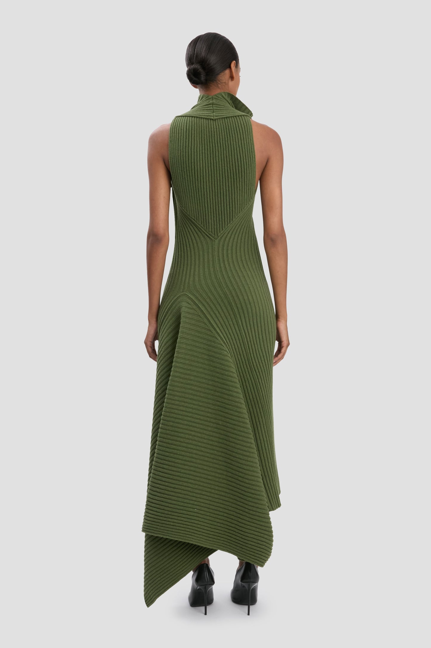 Draped Sleeveless Rib Midi Dress In Oregano