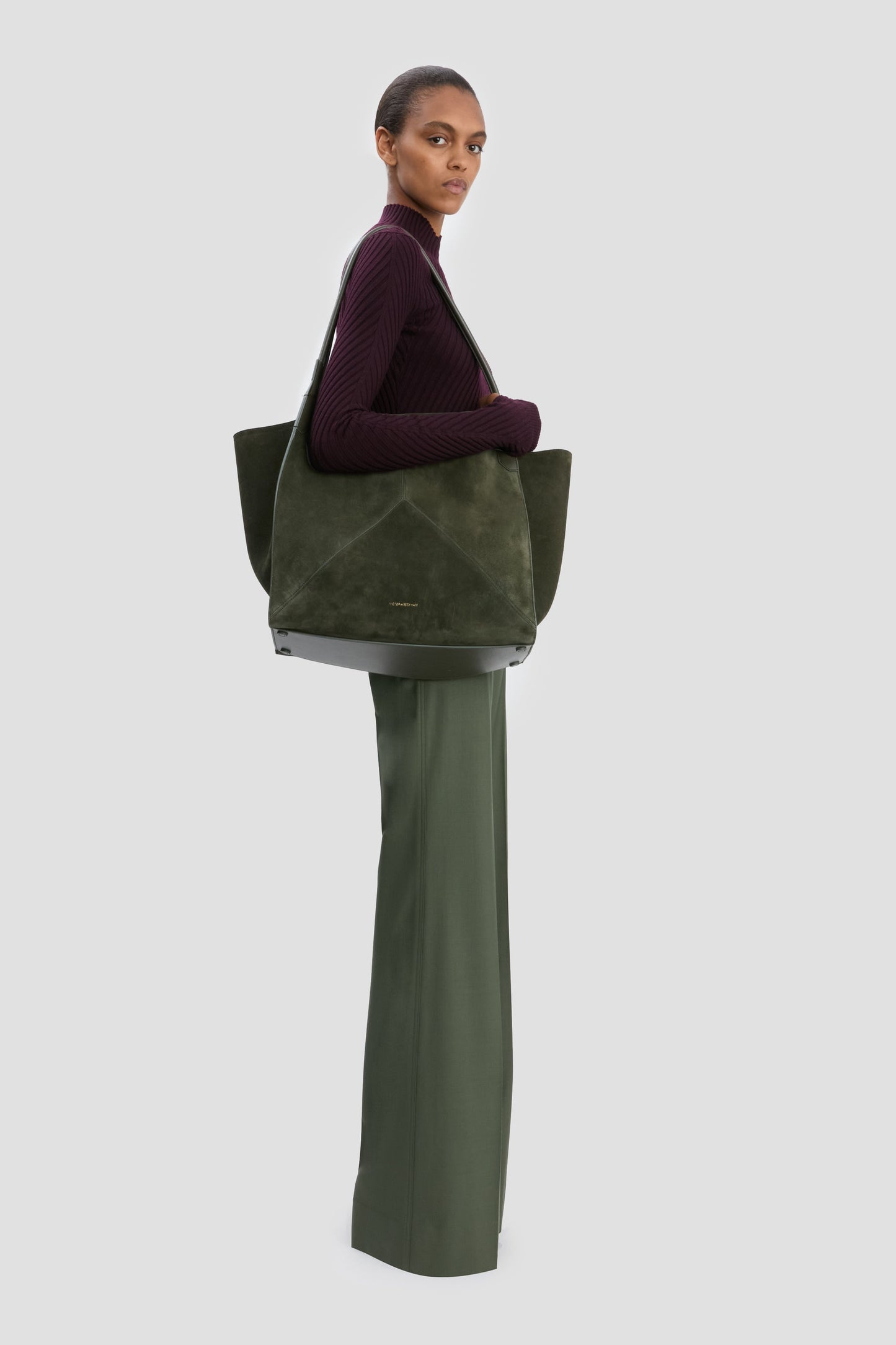 Large Victoria Tote In Dark Olive Suede