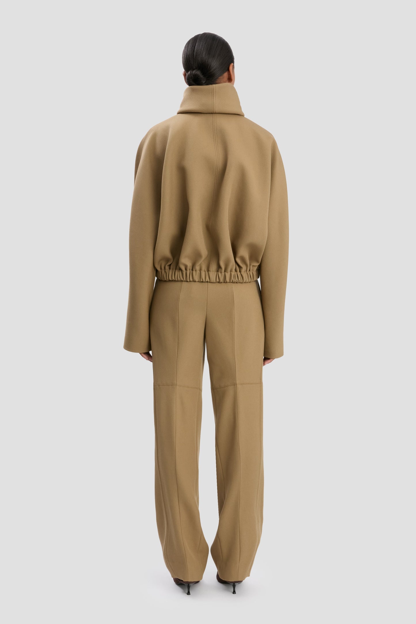 Oversized Roll Neck Bomber Jacket In Dark Camel