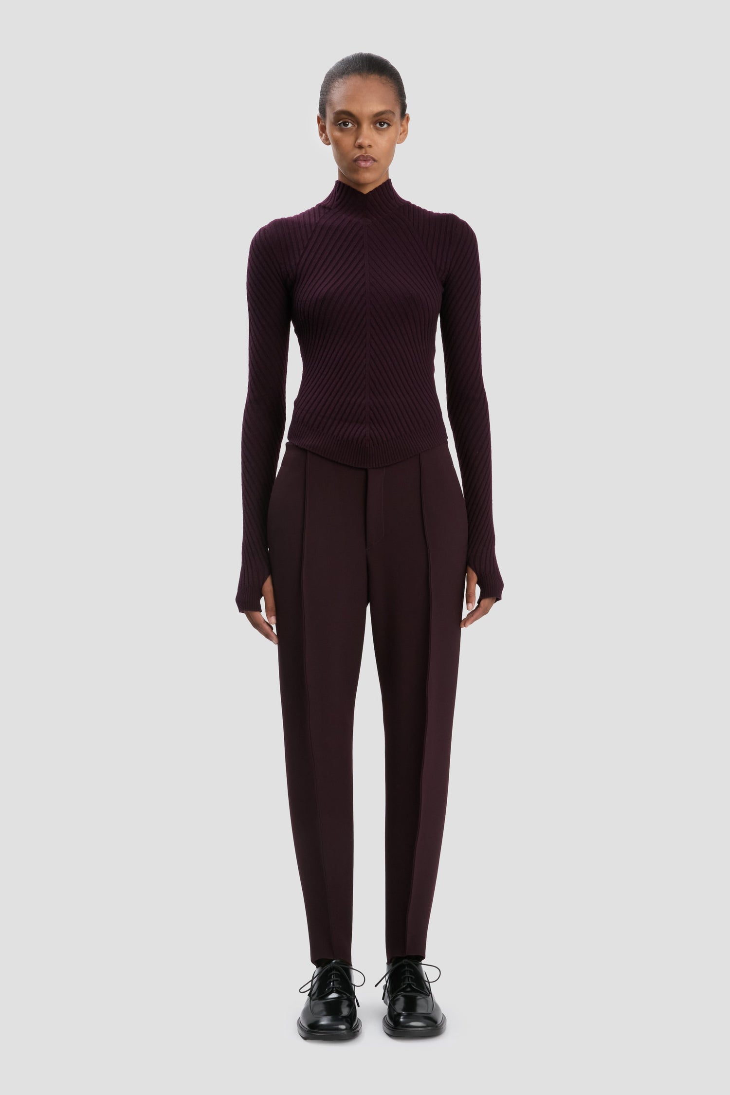 Slim Sculptural Trouser In Deep Mahogany