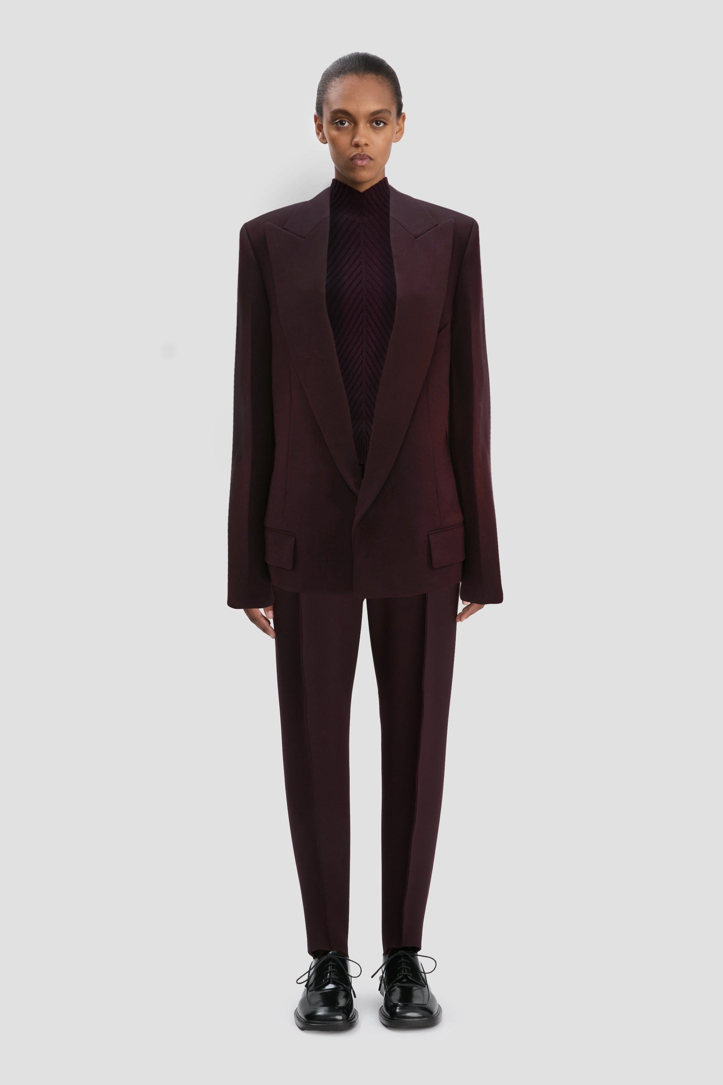 Dropped Lapel Jacket In Deep Mahogany