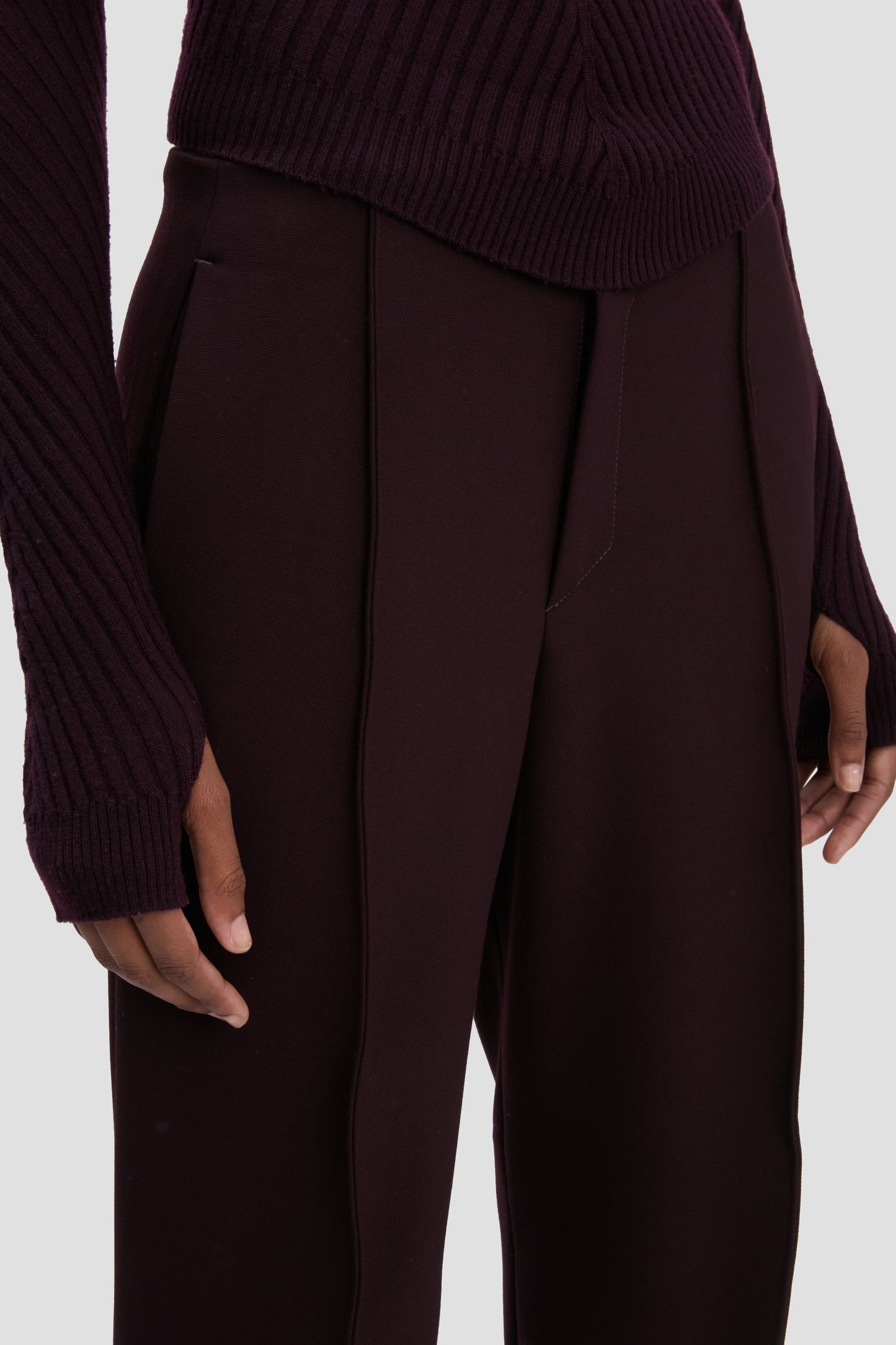 Slim Sculptural Trouser In Deep Mahogany