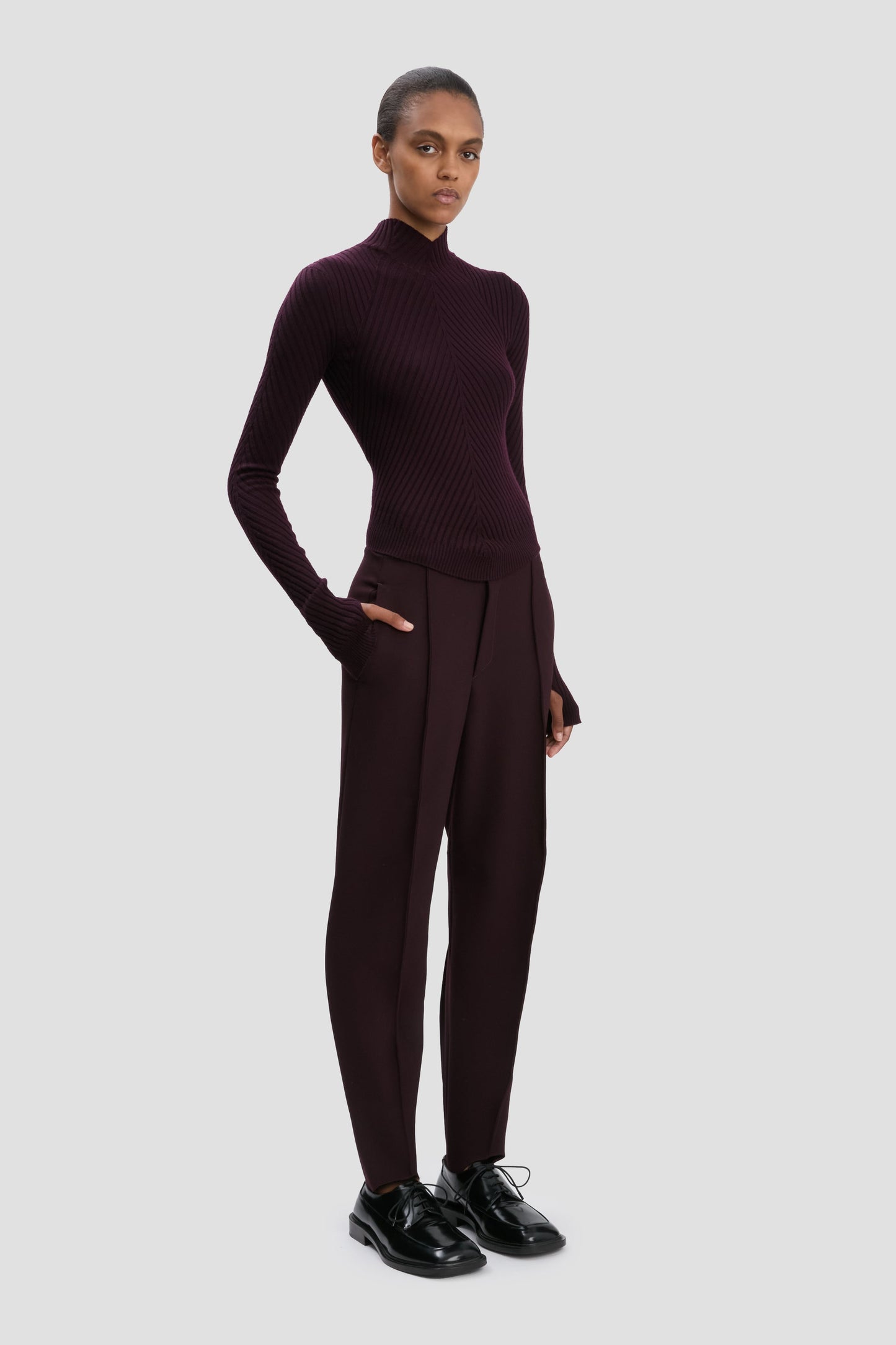 Slim Sculptural Trouser In Deep Mahogany