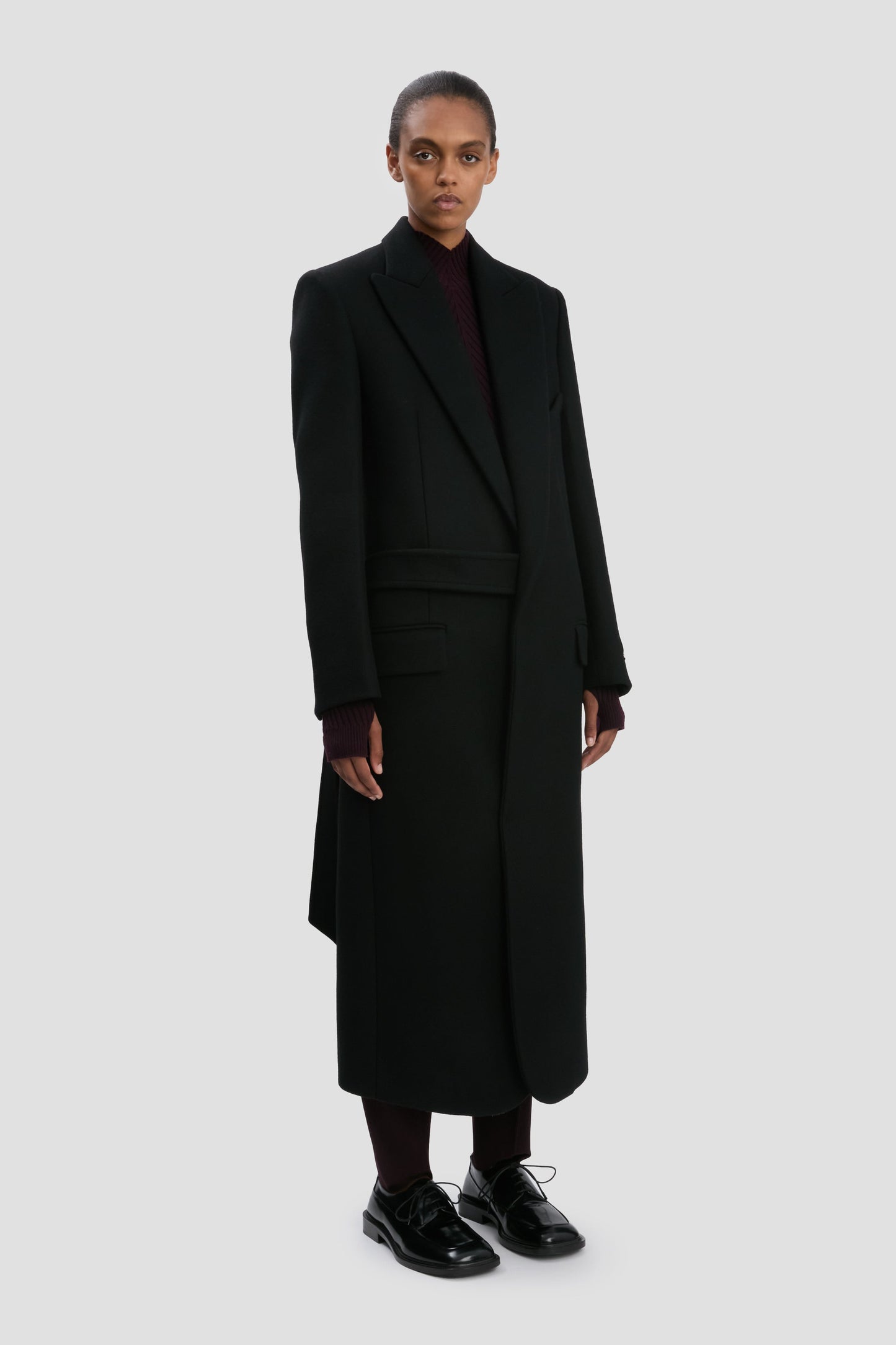 Double-Belted Coat In Black
