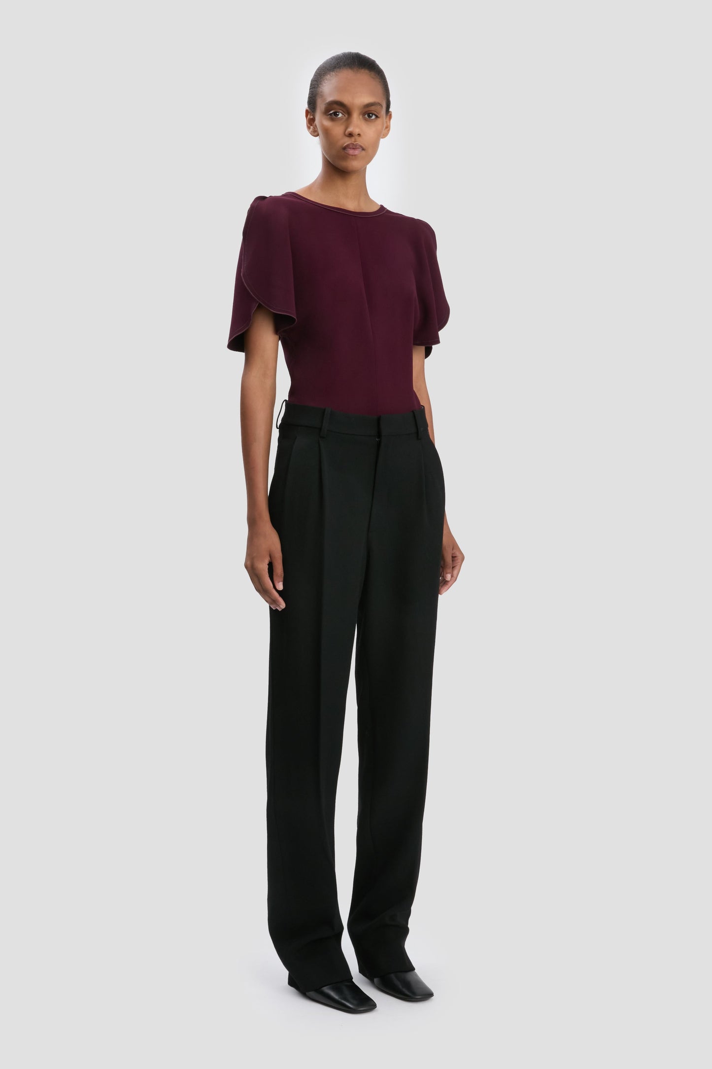 Drop-Waist Straight Leg Trouser In Black