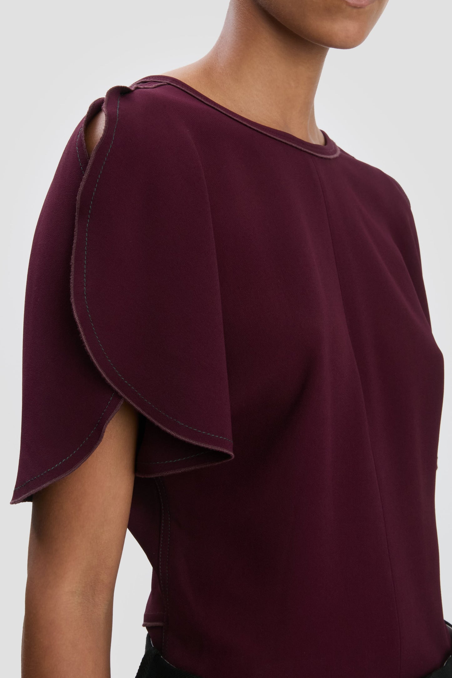 Draped Sleeve Top In Merlot