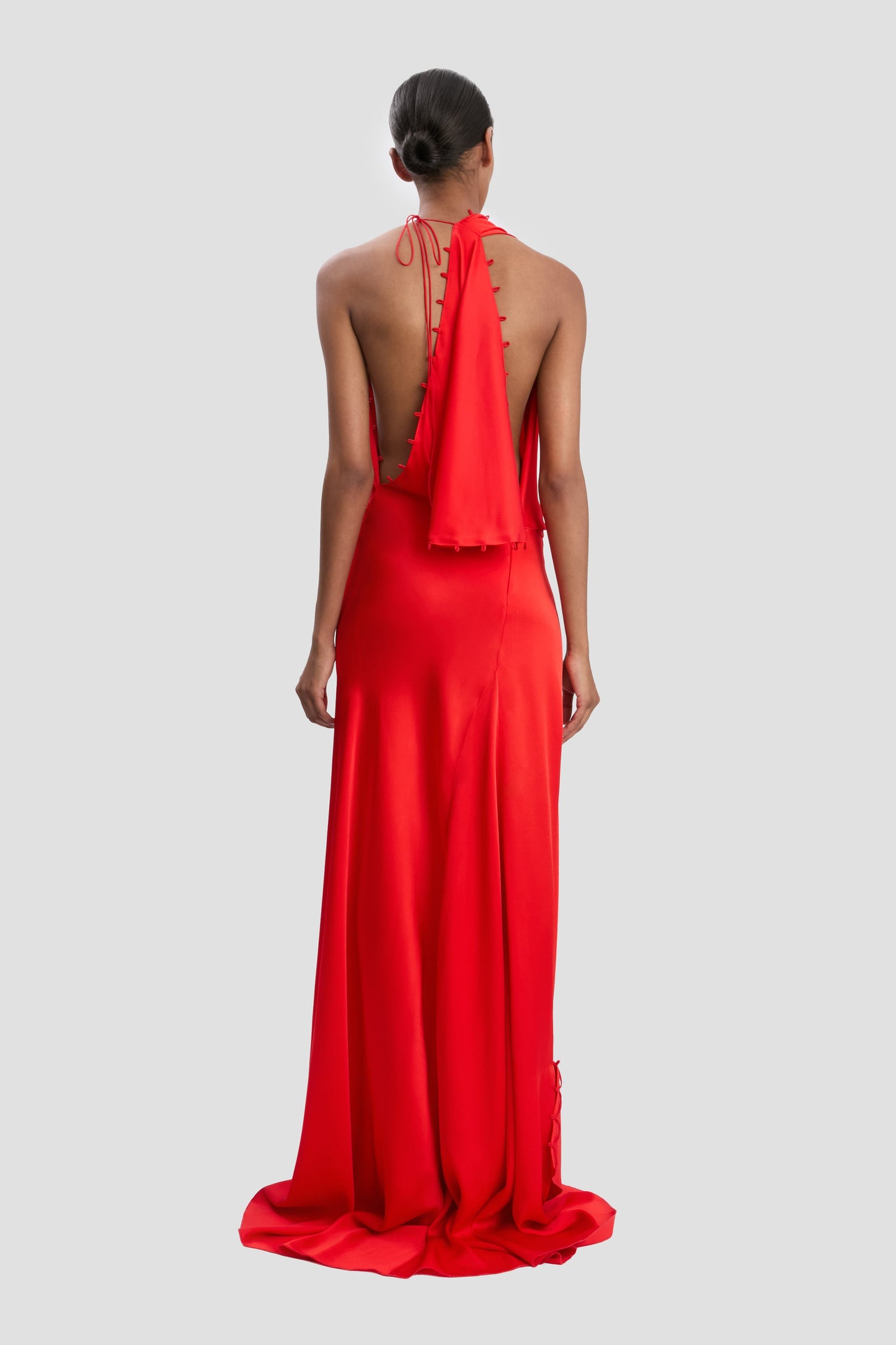 Rouleaux Detail Sleeveless Gown In Cayenne