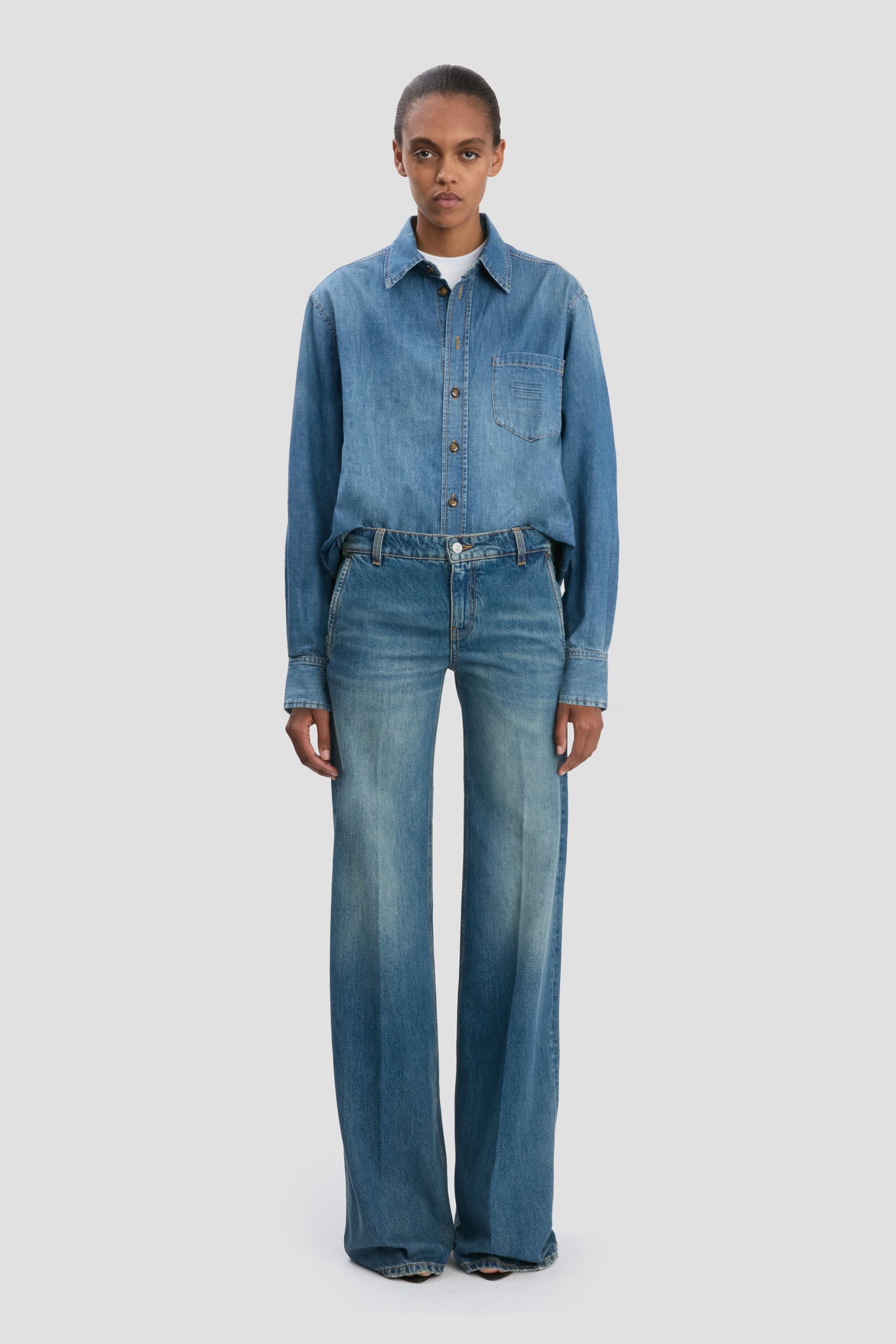Chemise en jean pour homme délavage bleu moyen