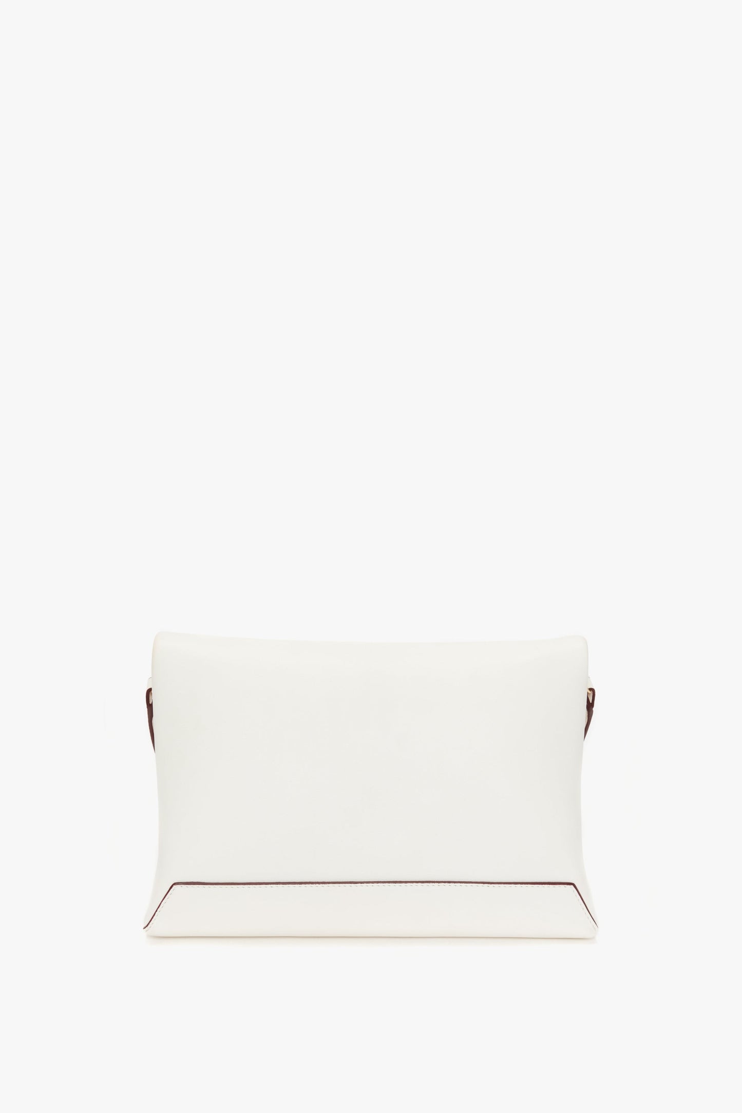 A Victoria Beckham Chain Pouch Bag With Strap In White Leather, crafted from Tactile Nappa leather, featuring a minimal design with no visible brand markings and complemented by a gold-tone chain detachable strap, photographed against a plain white background.