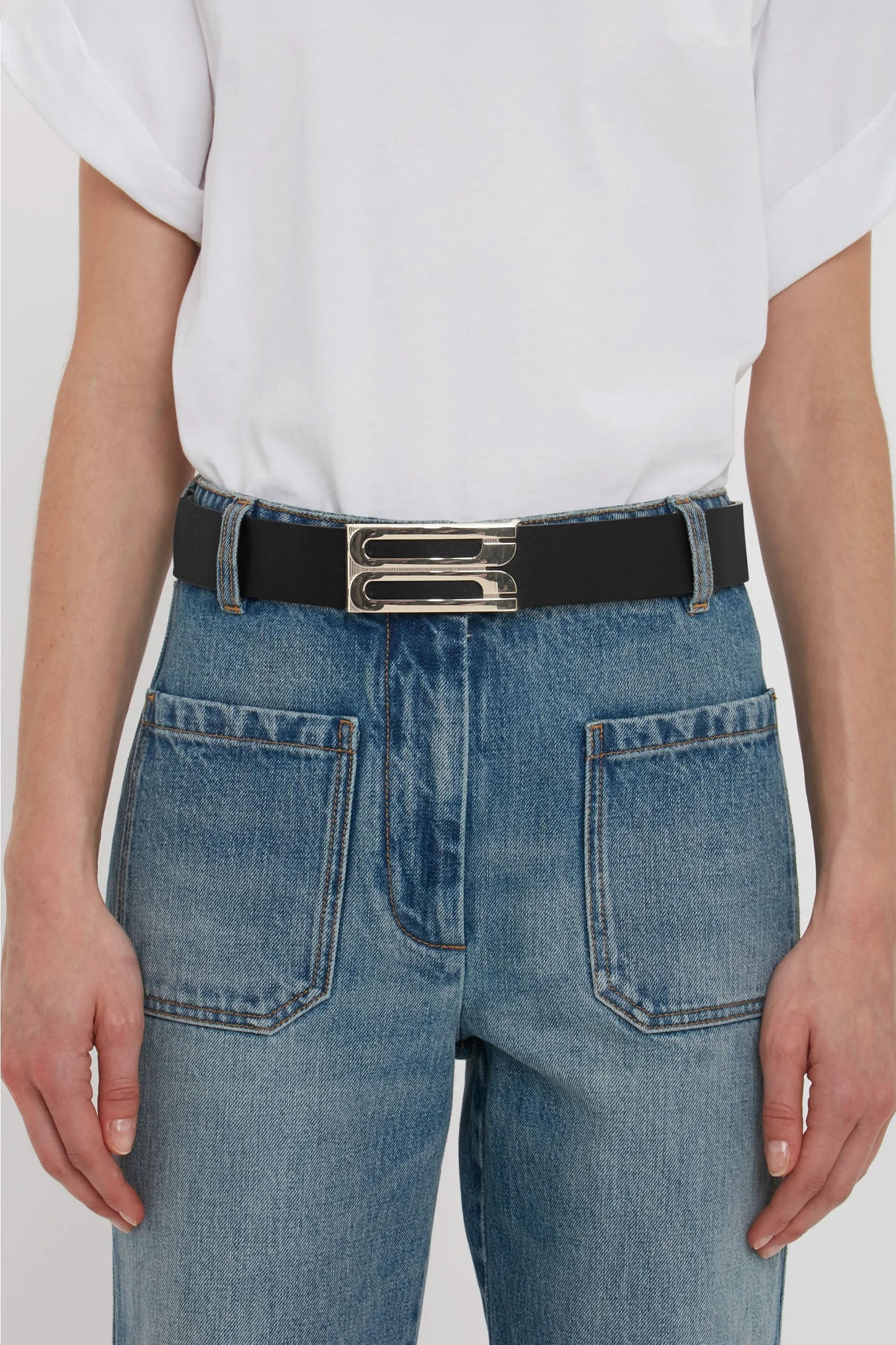 Silver Buckle Jumbo Dorian Belt In Black Grained Leather