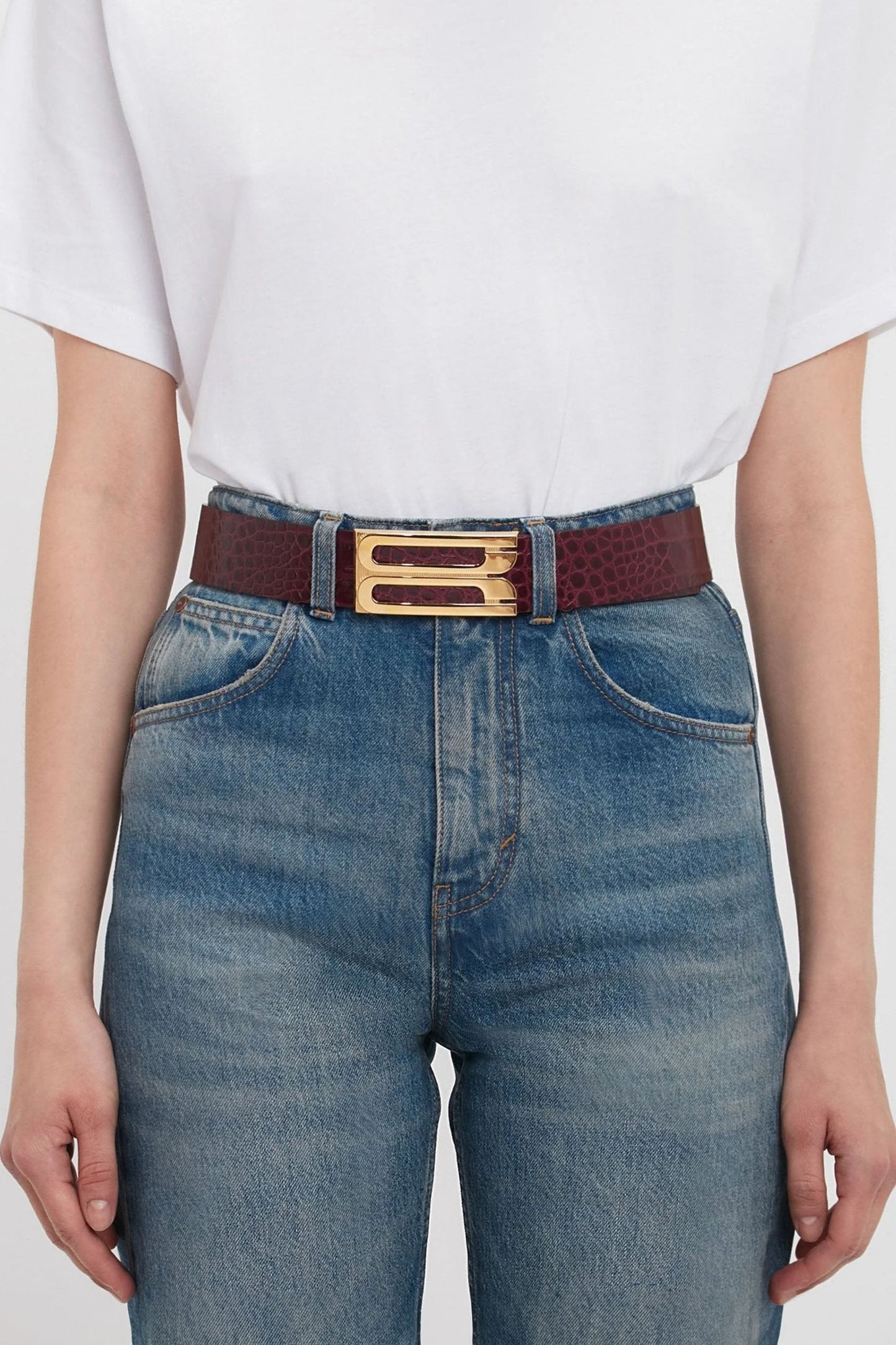 Jumbo Dorian Belt In Burgundy Croc Embossed Calf Leather