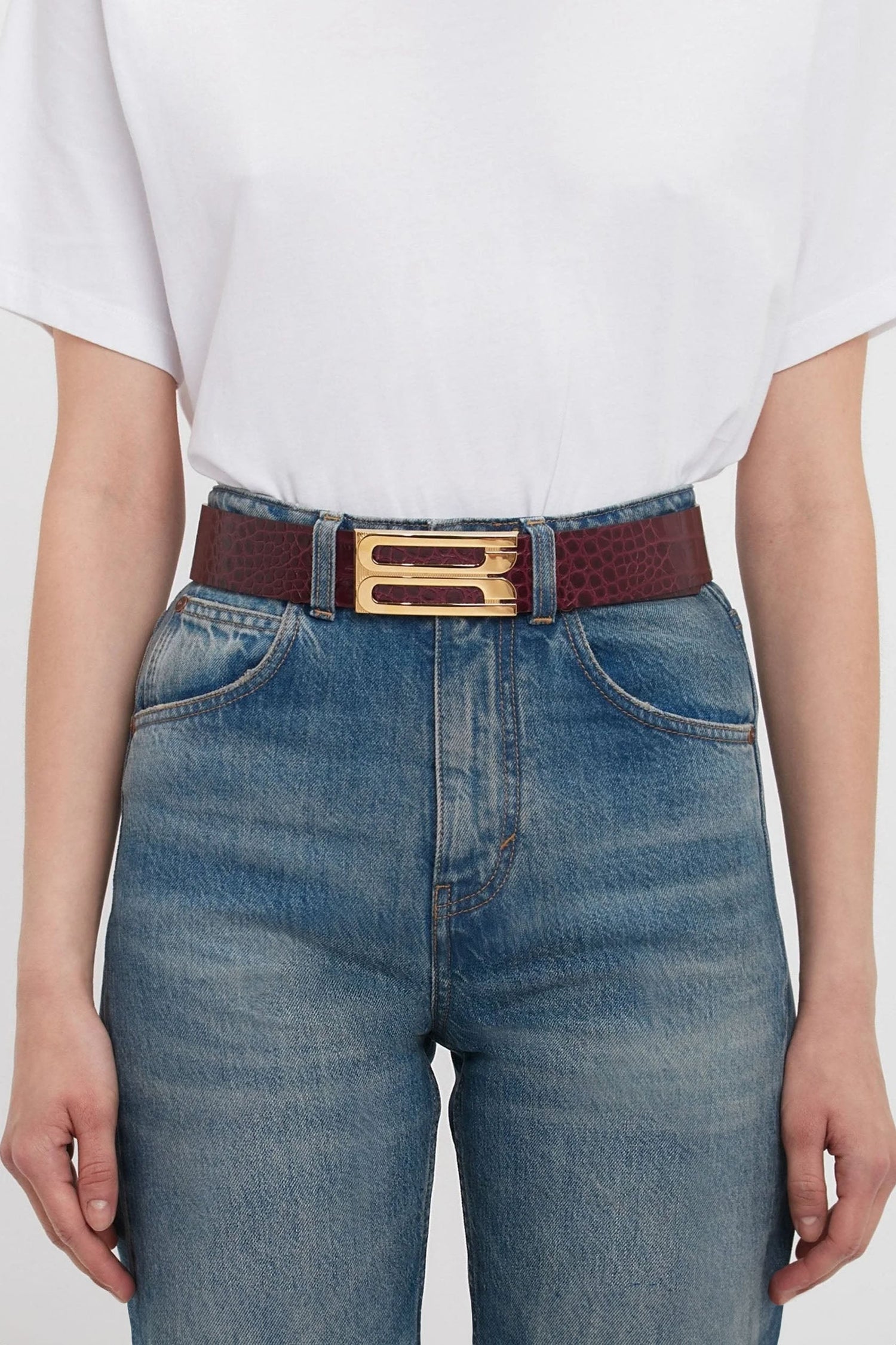 Jumbo Dorian Belt In Burgundy Croc Embossed Calf Leather