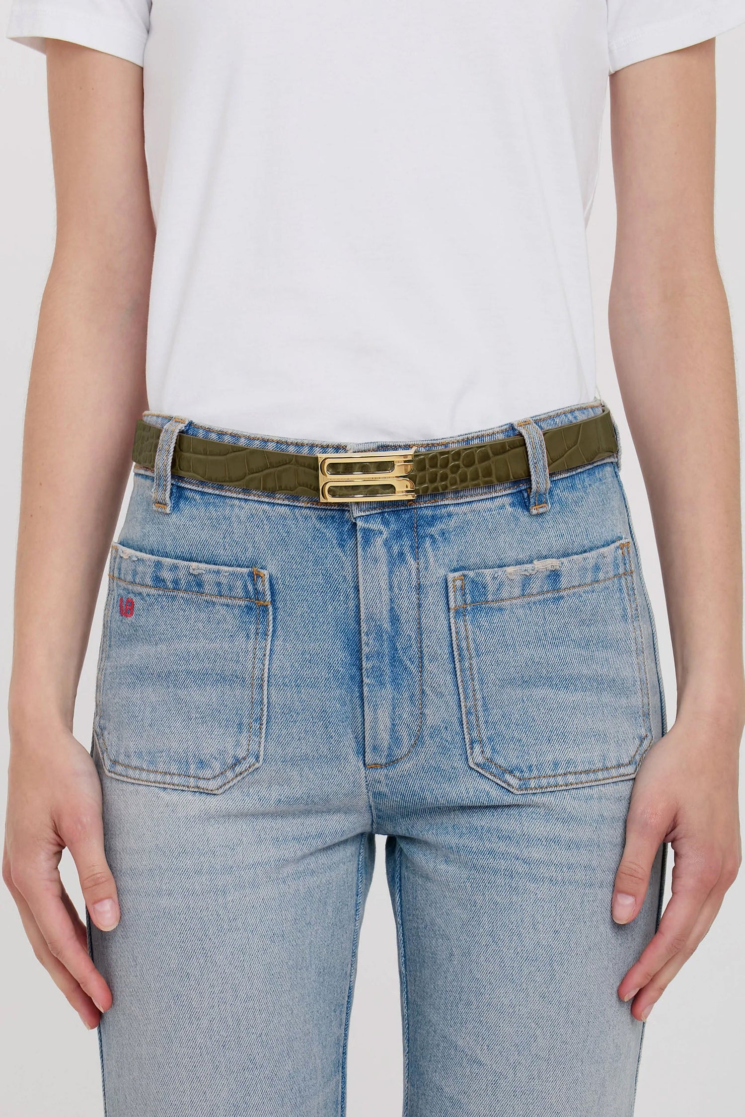 Dorian Belt In Khaki Croc Embossed Calf Leather