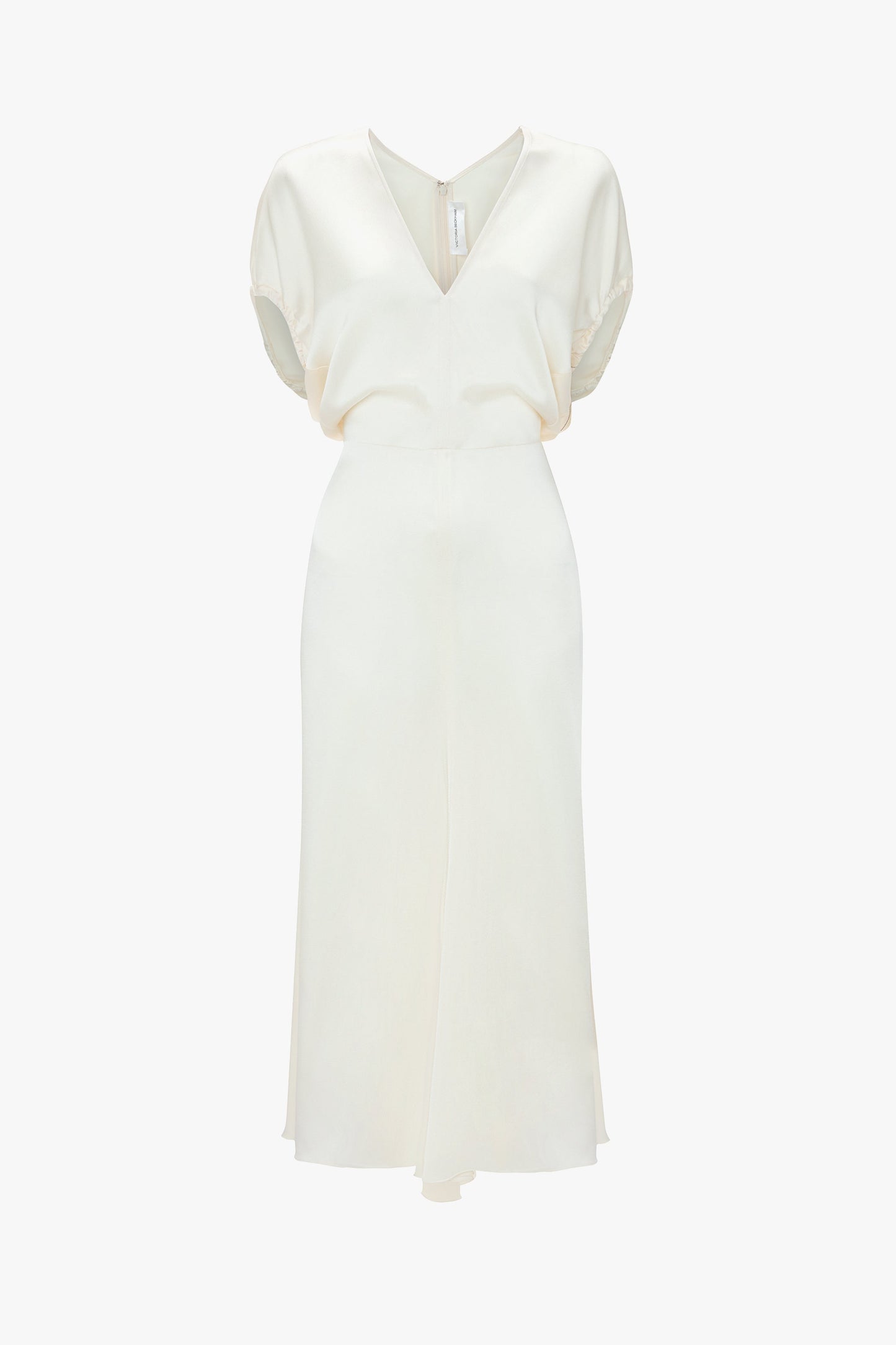 Blouson Detail Midi Dress In Ivory
