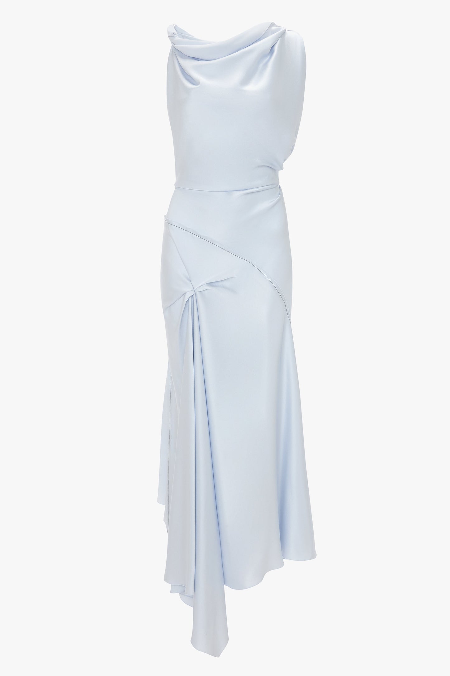 Asymmetric Draped Midi Dress In Ice