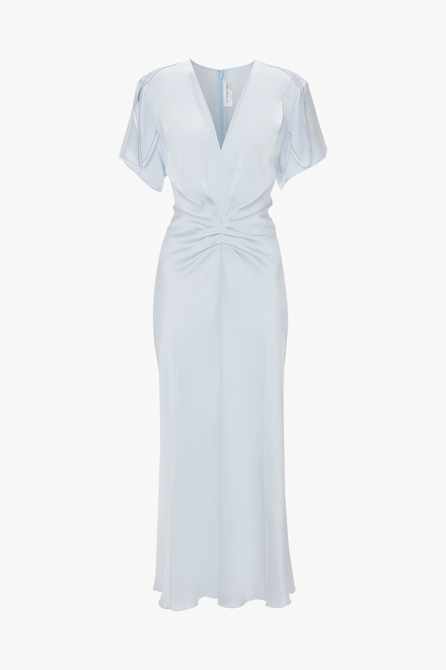 Gathered V-Neck Midi Dress In Ice
