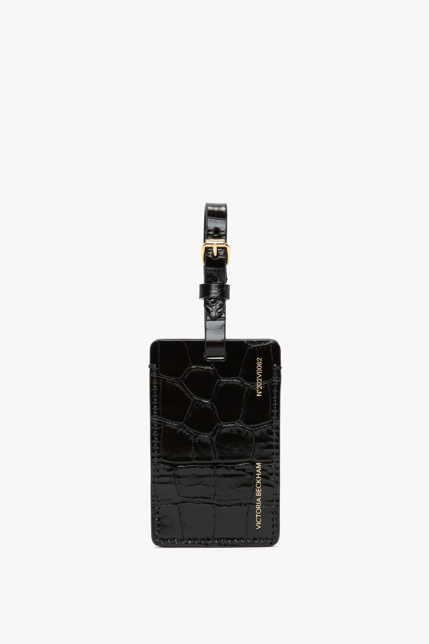 Luggage Tag In Black Croc Embossed Leather