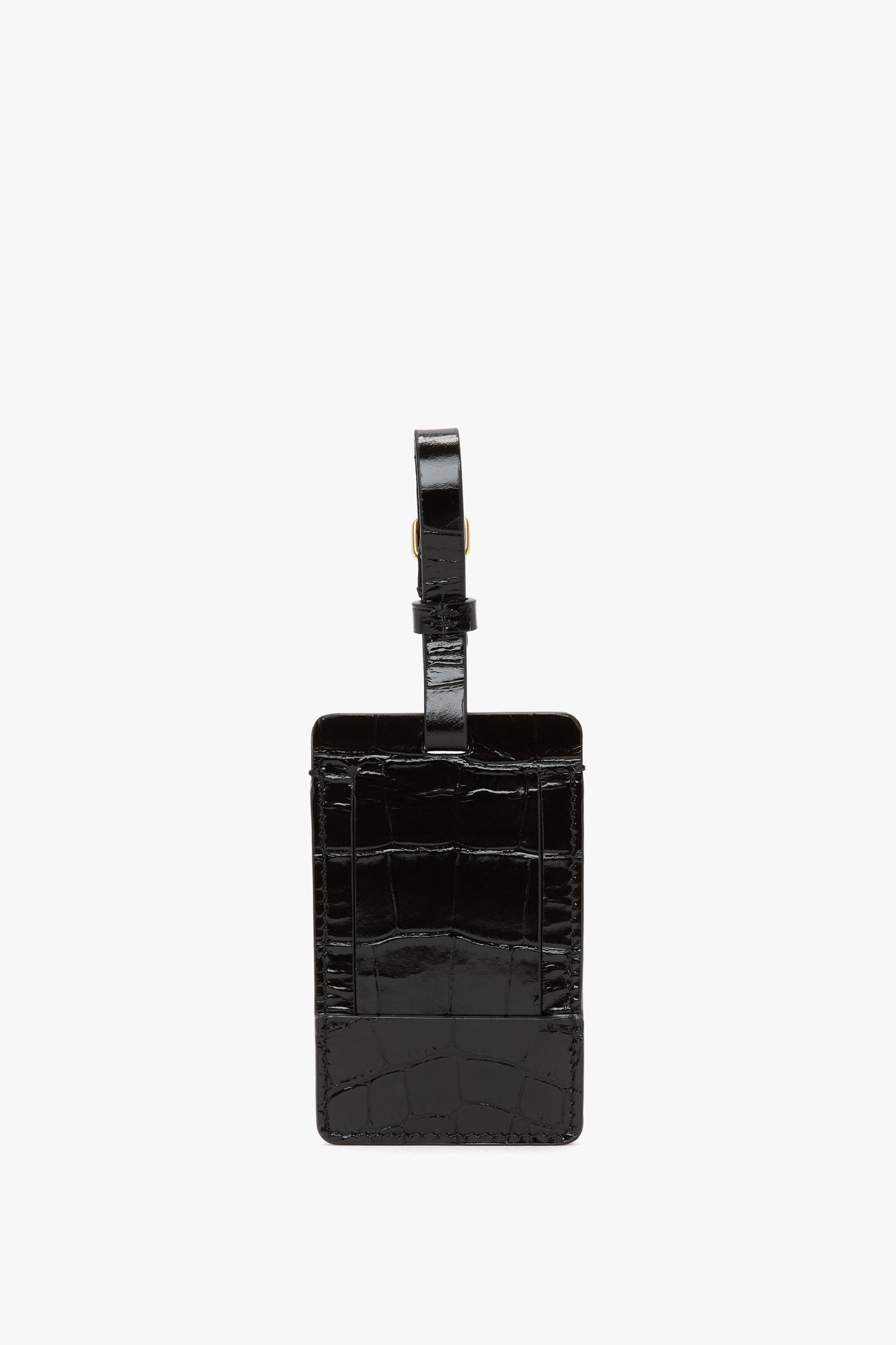 Luggage Tag In Black Croc Embossed Leather