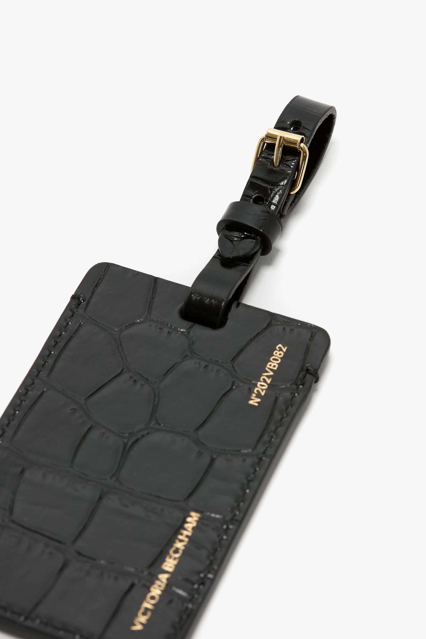 Luggage Tag In Black Croc Embossed Leather