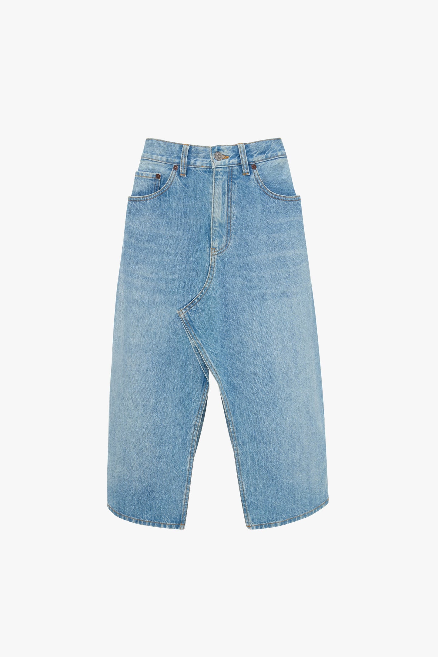 Kick Pocket Denim Skirt In Light Blue Wash