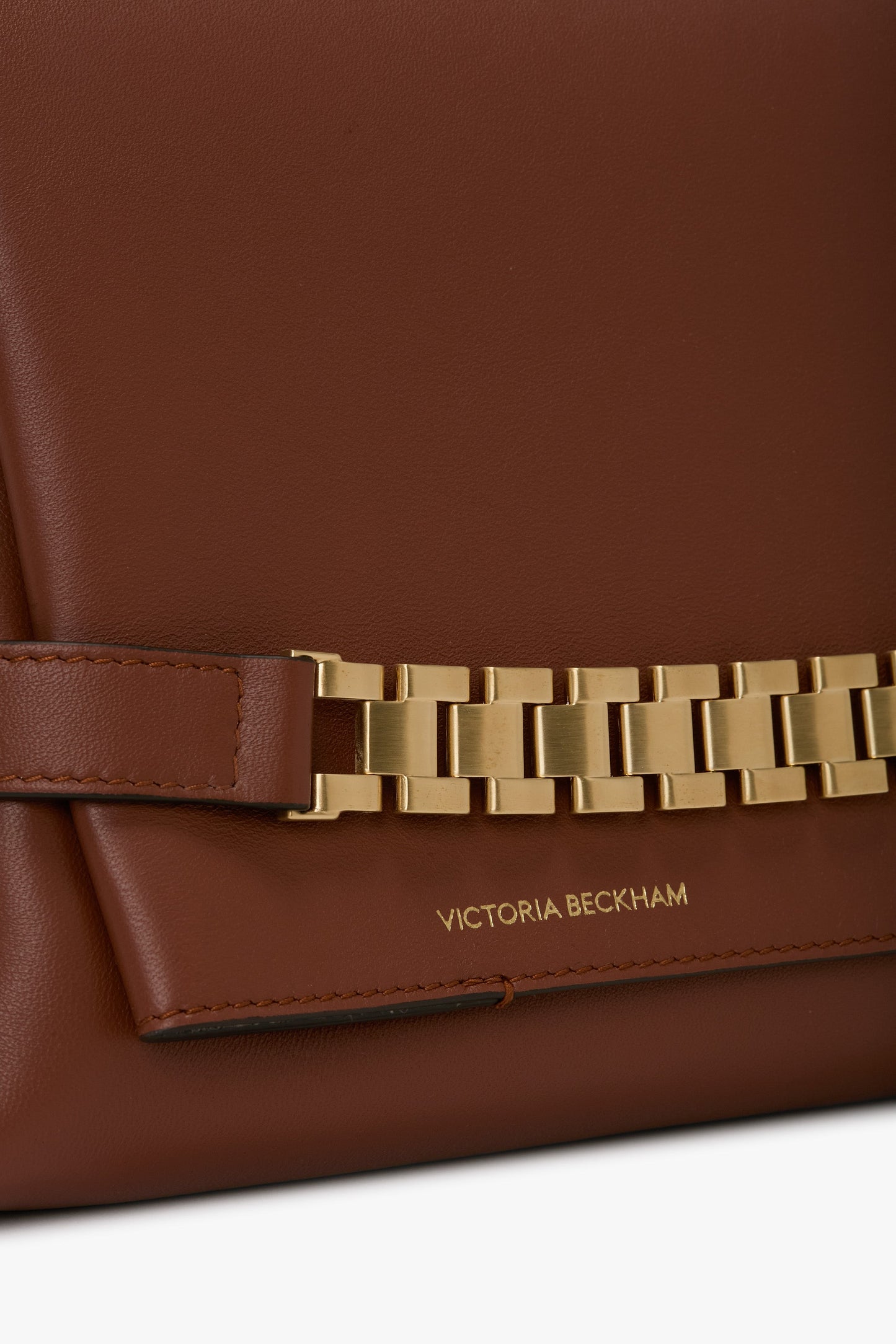 Chain Pouch Bag With Strap In Russet Leather