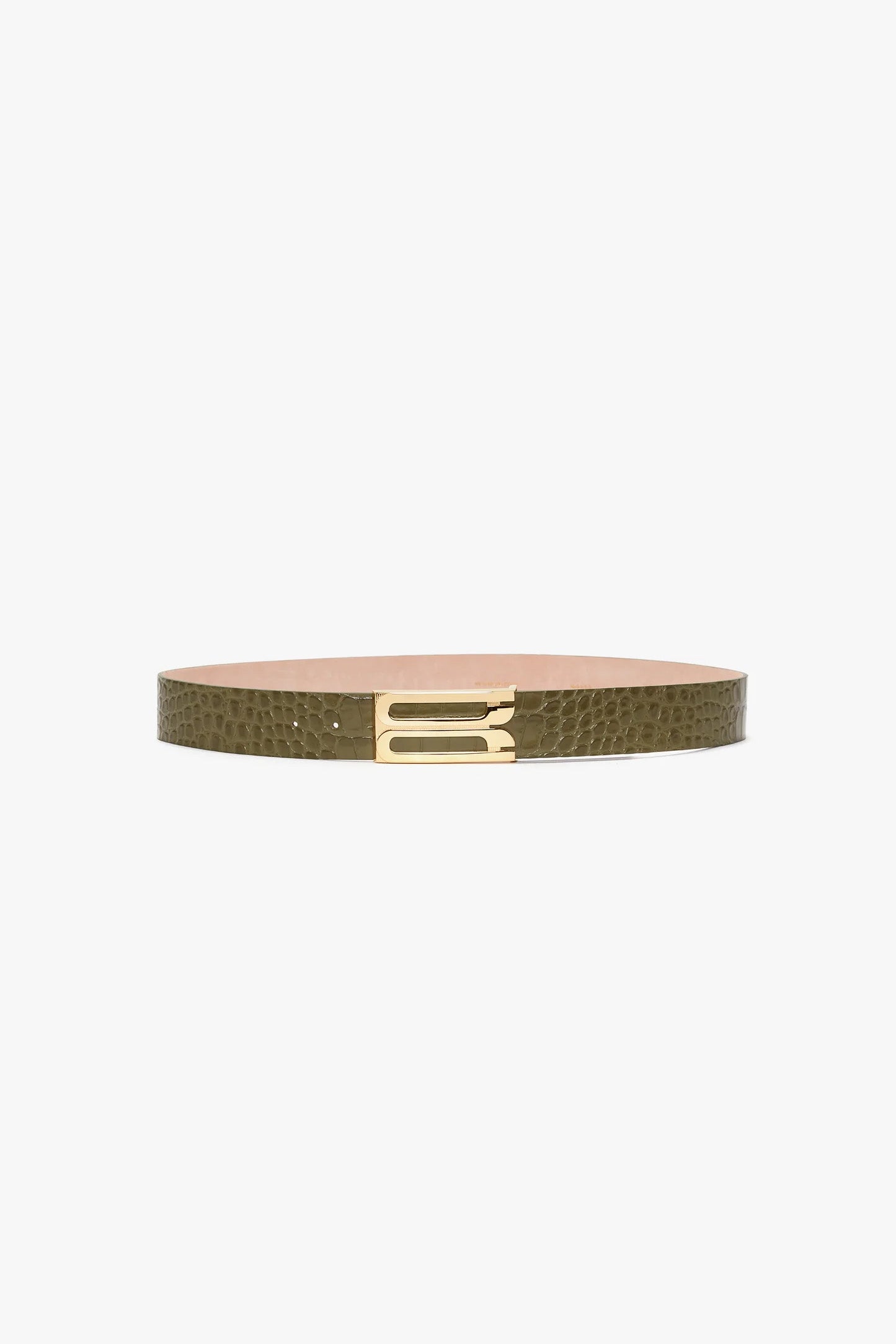 Jumbo Dorian Belt In Khaki Croc Embossed Calf Leather