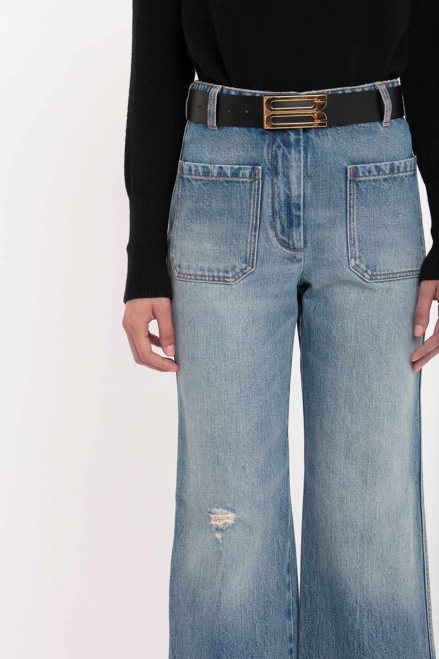 Alina High Waisted Long Jean In Worn Blue Wash