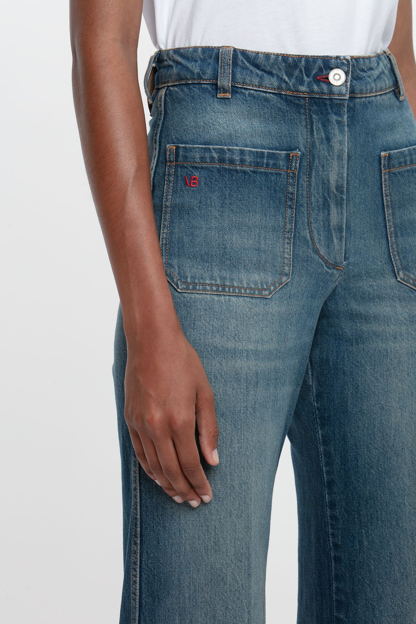 Alina High Waisted Long Stretch Jean In Mid Blue
