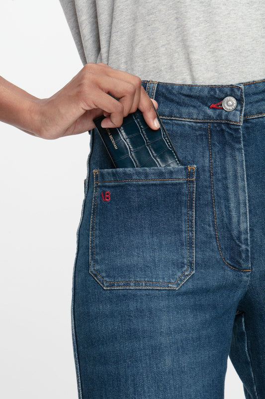 Envelope Card Holder In Midnight Blue Croc Embossed Leather