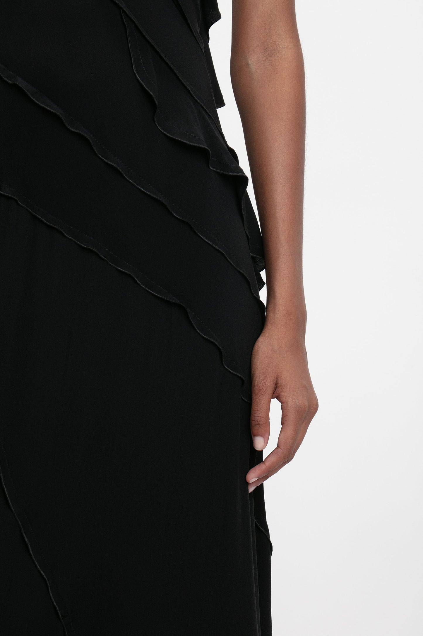 Asymmetric Bias Frill Dress In Black
