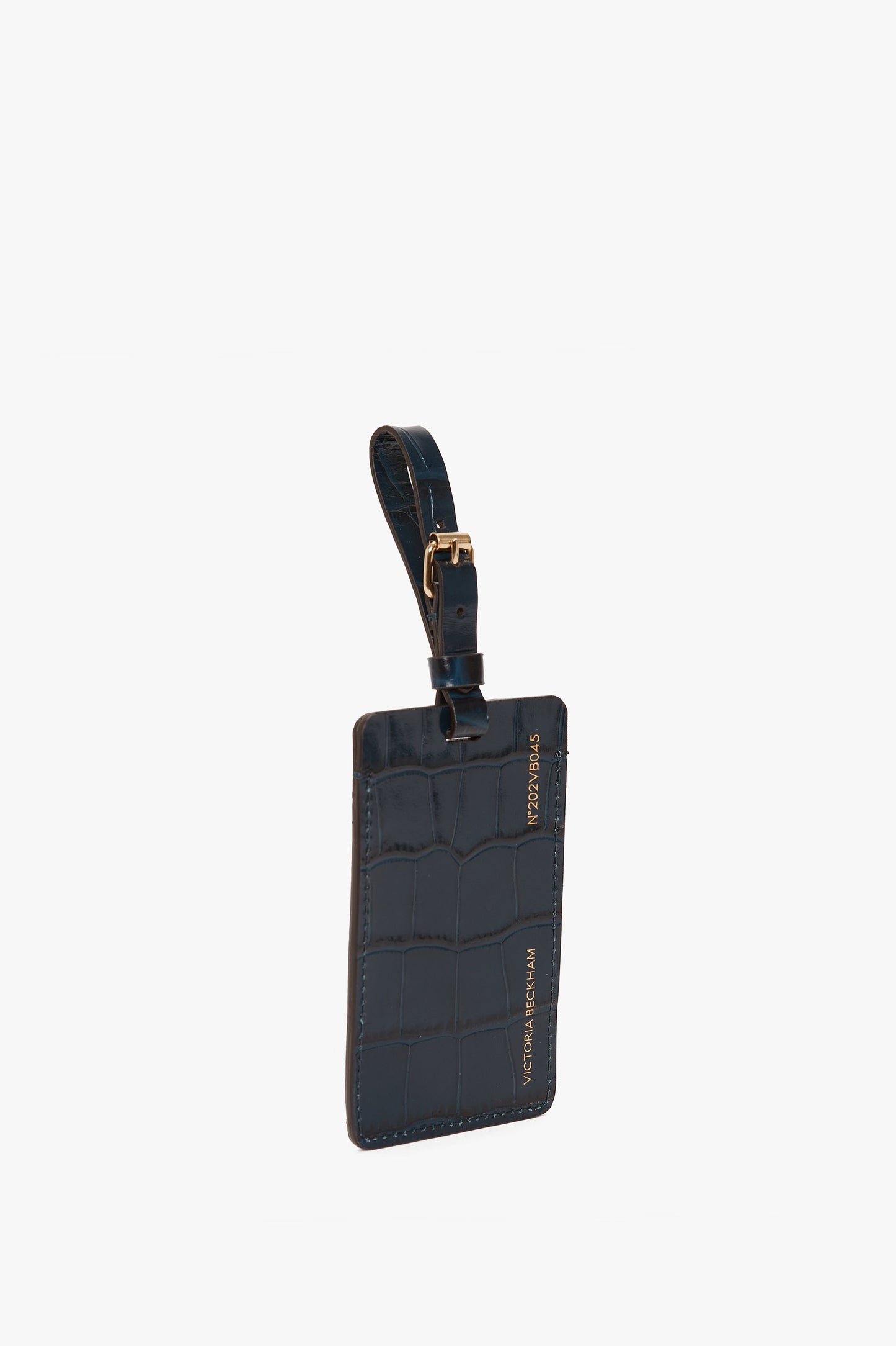 Luggage Tag In Midnight Blue Croc Embossed Leather
