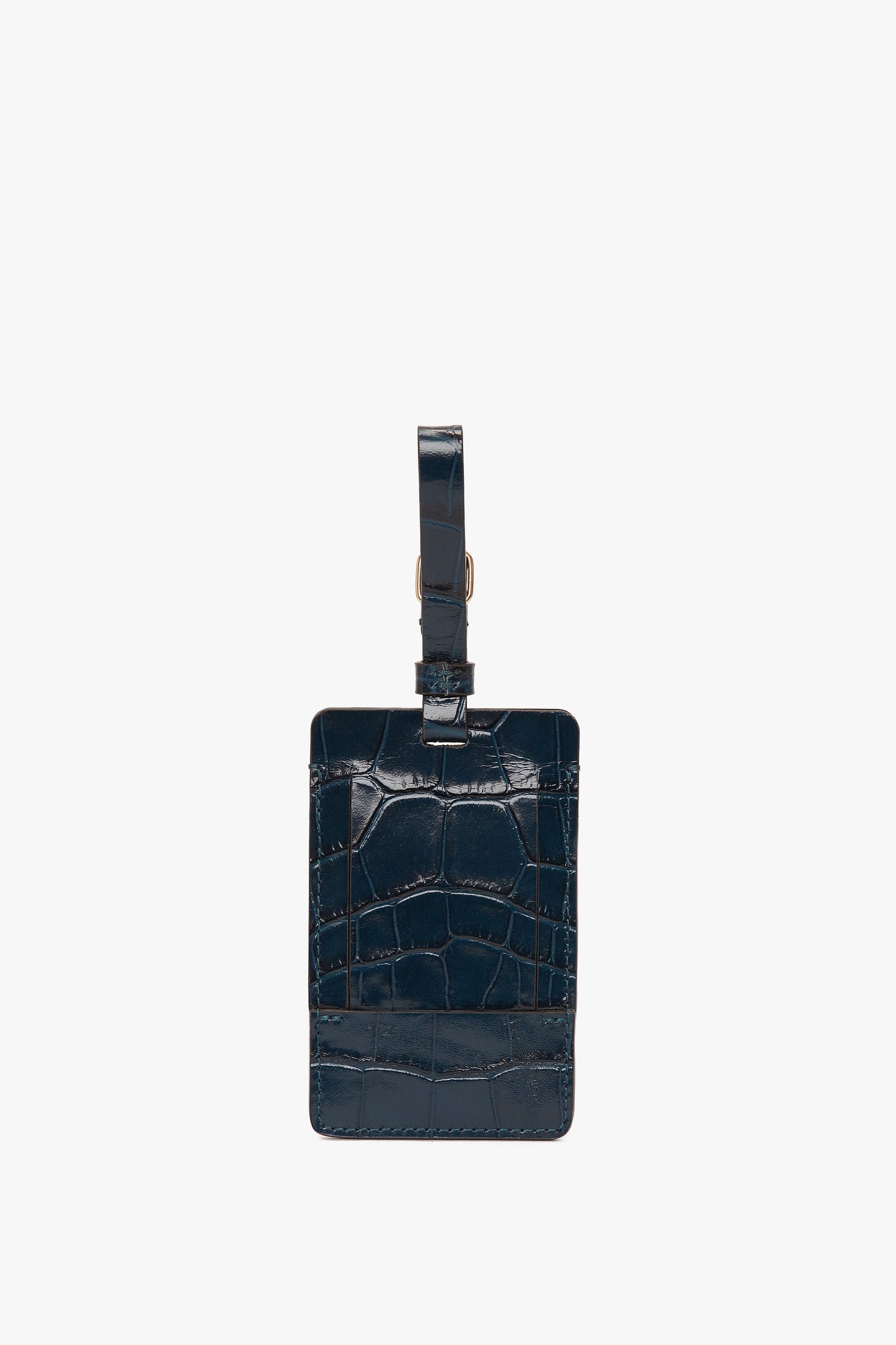 Luggage Tag In Midnight Blue Croc Embossed Leather