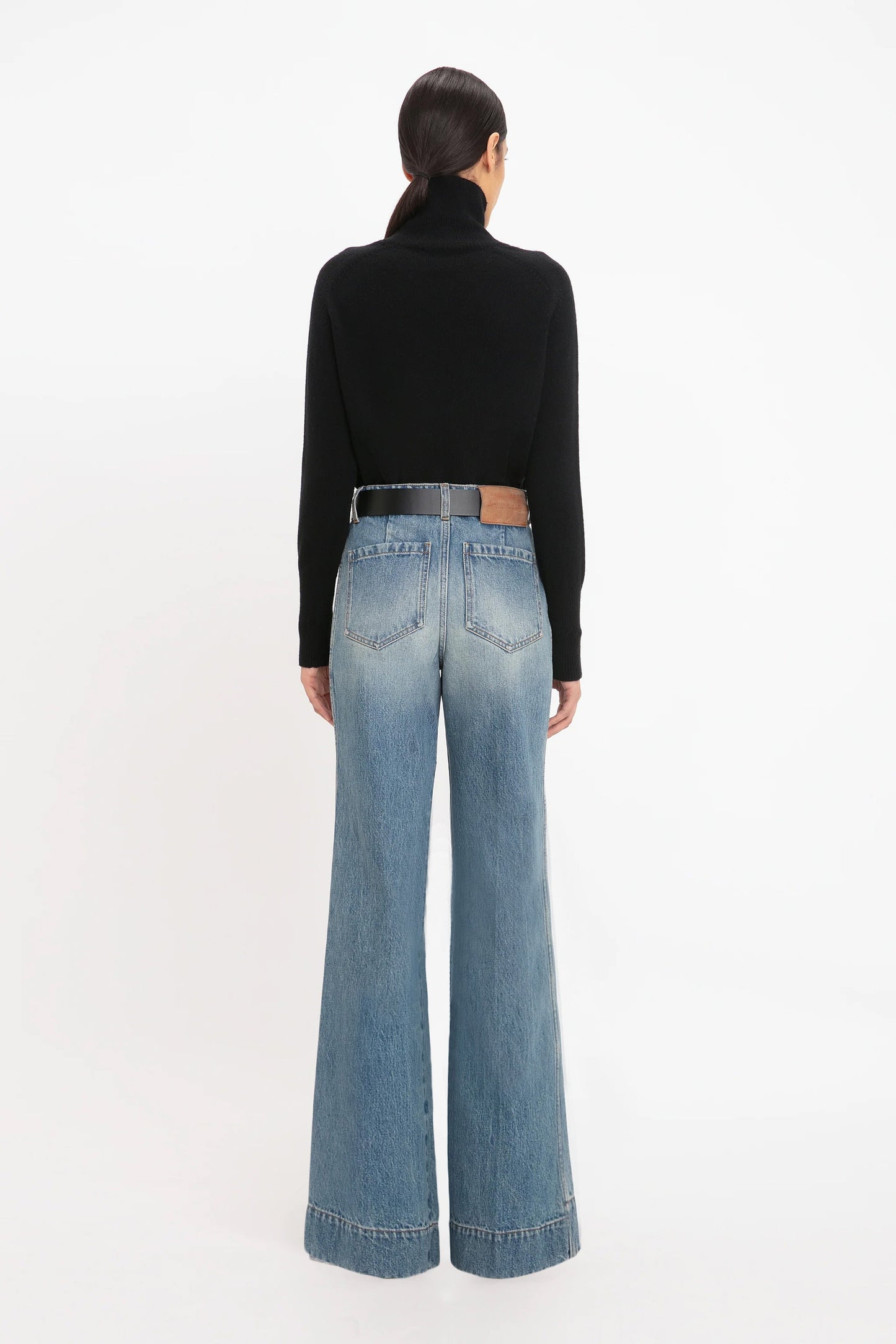 Alina High Waisted Long Jean In Worn Blue Wash
