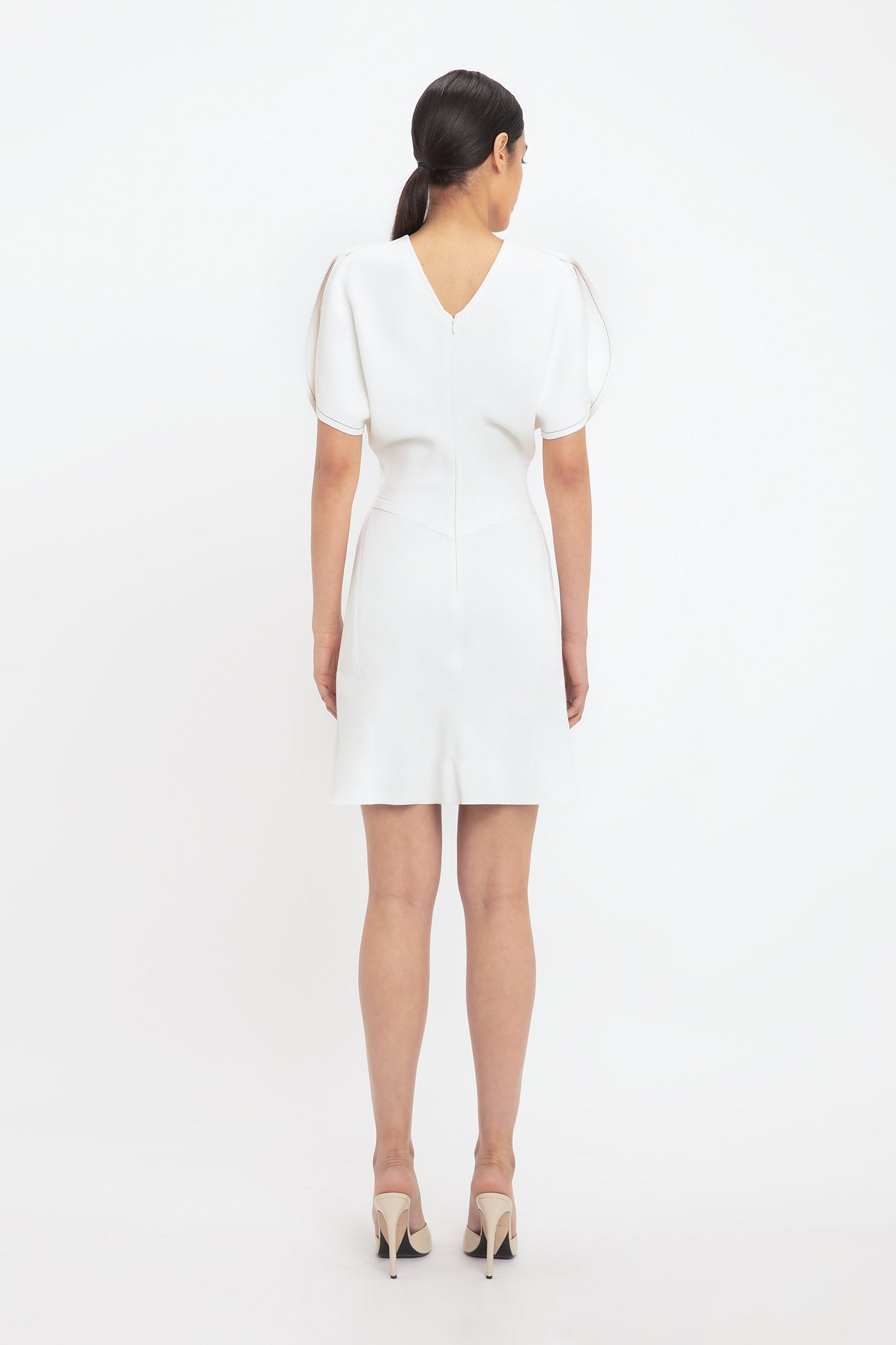 Gathered Waist Mini Dress In Ivory