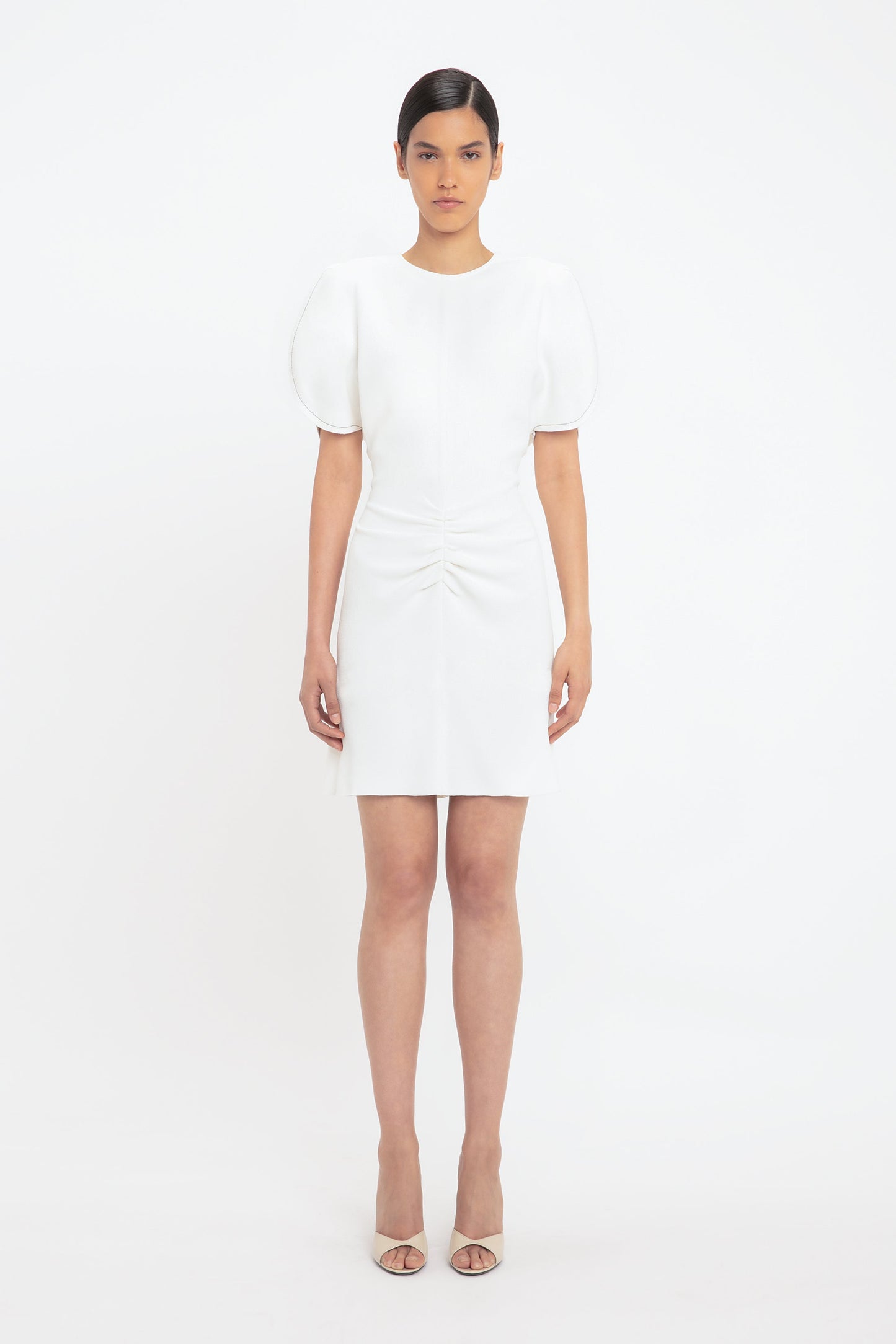 Gathered Waist Mini Dress In Ivory