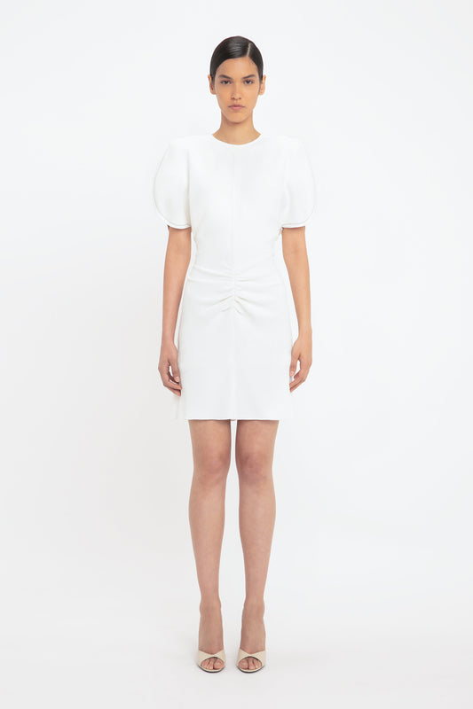 Gathered Waist Mini Dress In Ivory
