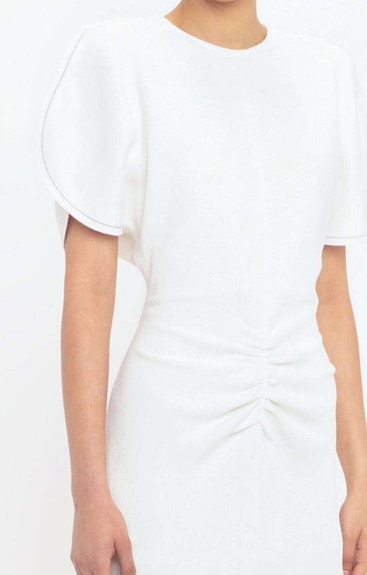 Gathered Waist Mini Dress In Ivory