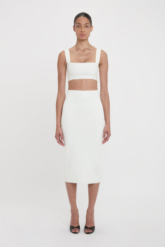 Fitted Midi Skirt In White
