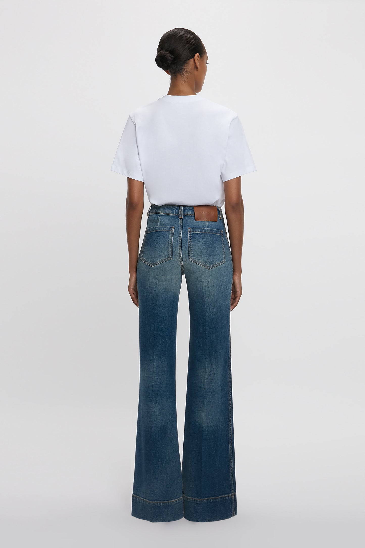 Alina High Waisted Long Jean In Mid Blue