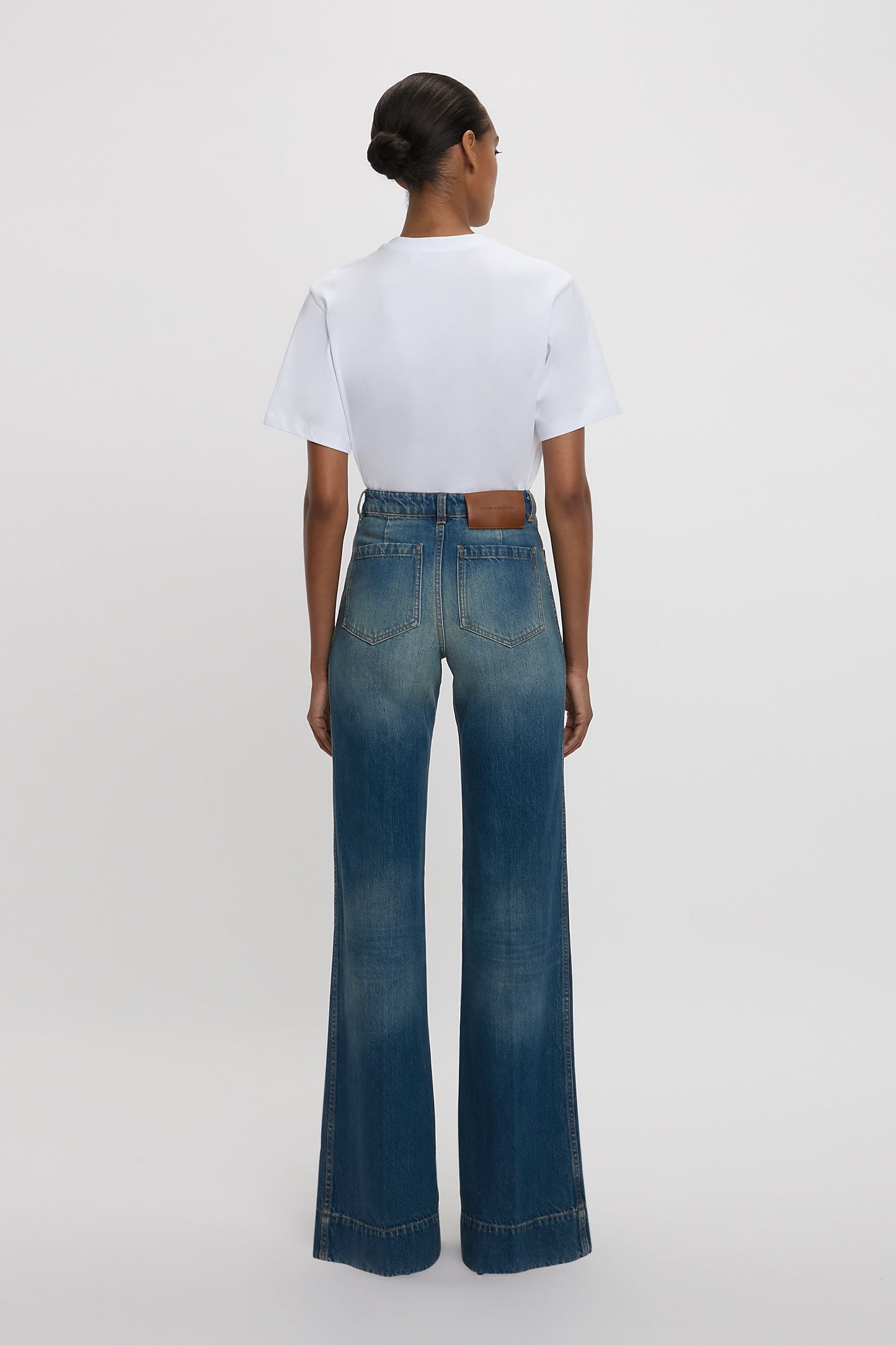 Alina High Waisted Long Stretch Jean In Mid Blue