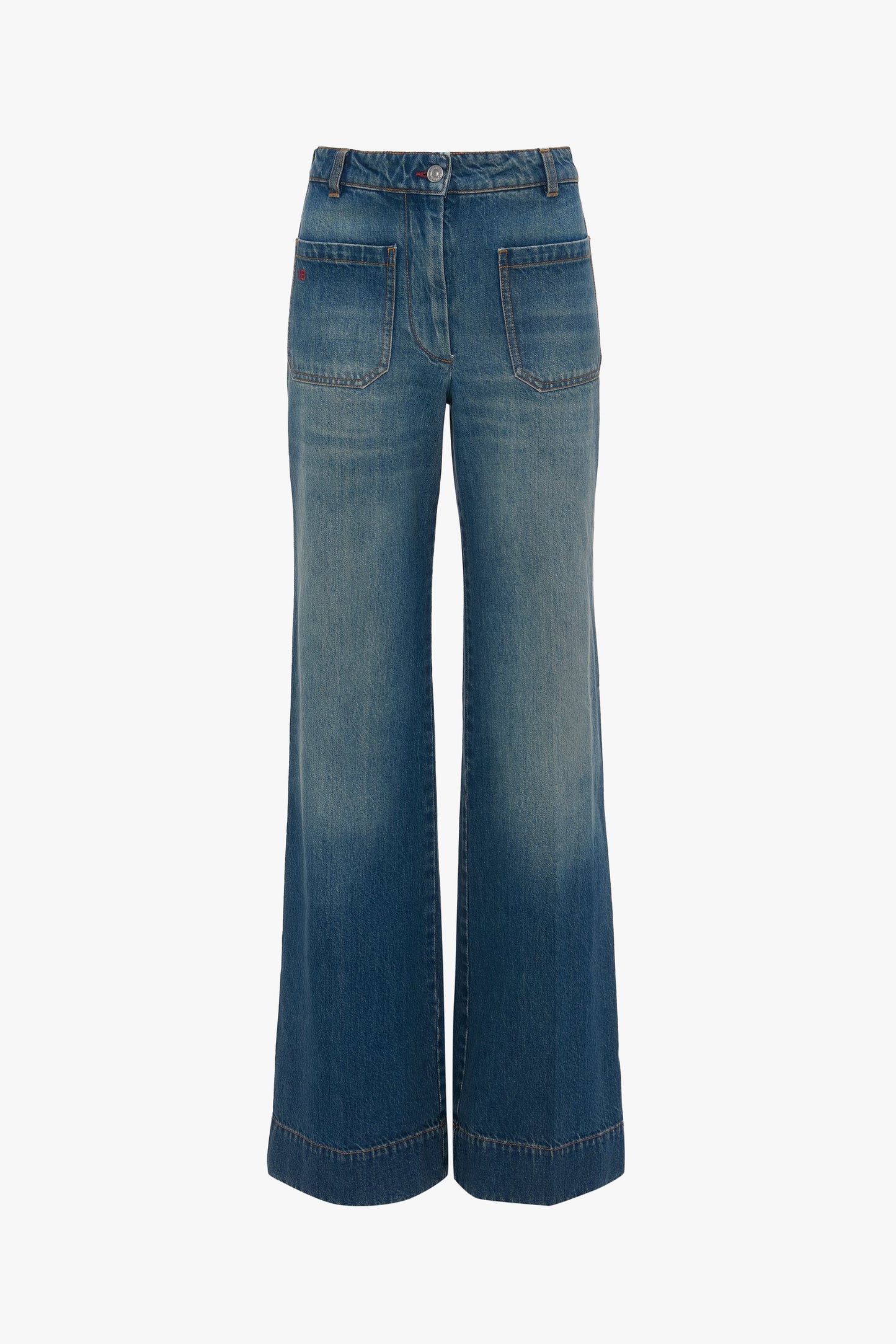 Alina High Waisted Long Jean In Mid Blue